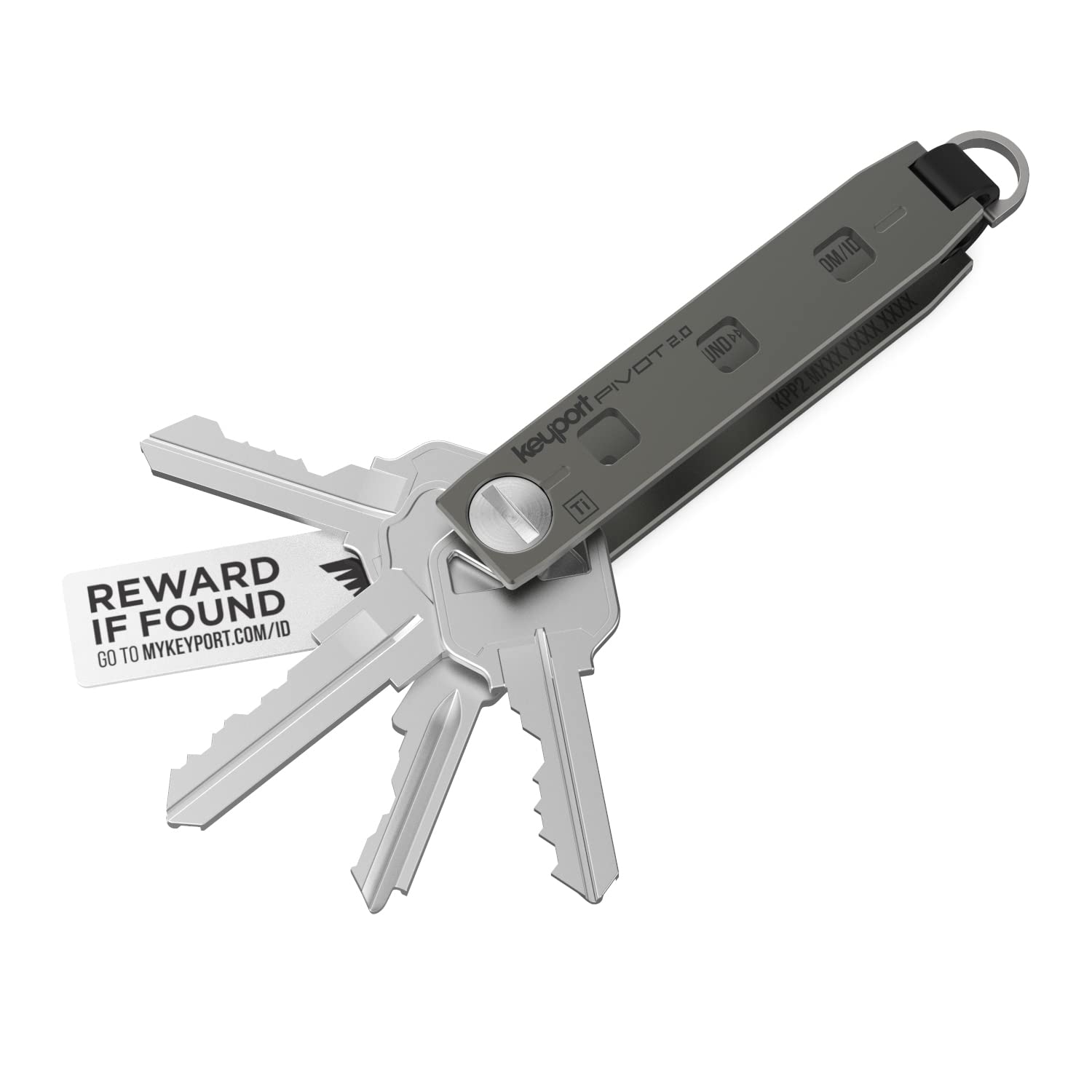 سازمان‌دهنده کلید تایتانیومی Keyport Pivot 2.0 Ti - سازمان‌دهنده کلیدی تایتانیومی ویژه همراه با حلقه کلید برای کلید اتومبیل + گم شده و پیداشده | دارای نگهدارنده کلید خودرو کوچک | جعبه کلید مدرن | لوازم جانبی تایتانیومی حداقلی Pivot 2.0 Titanium