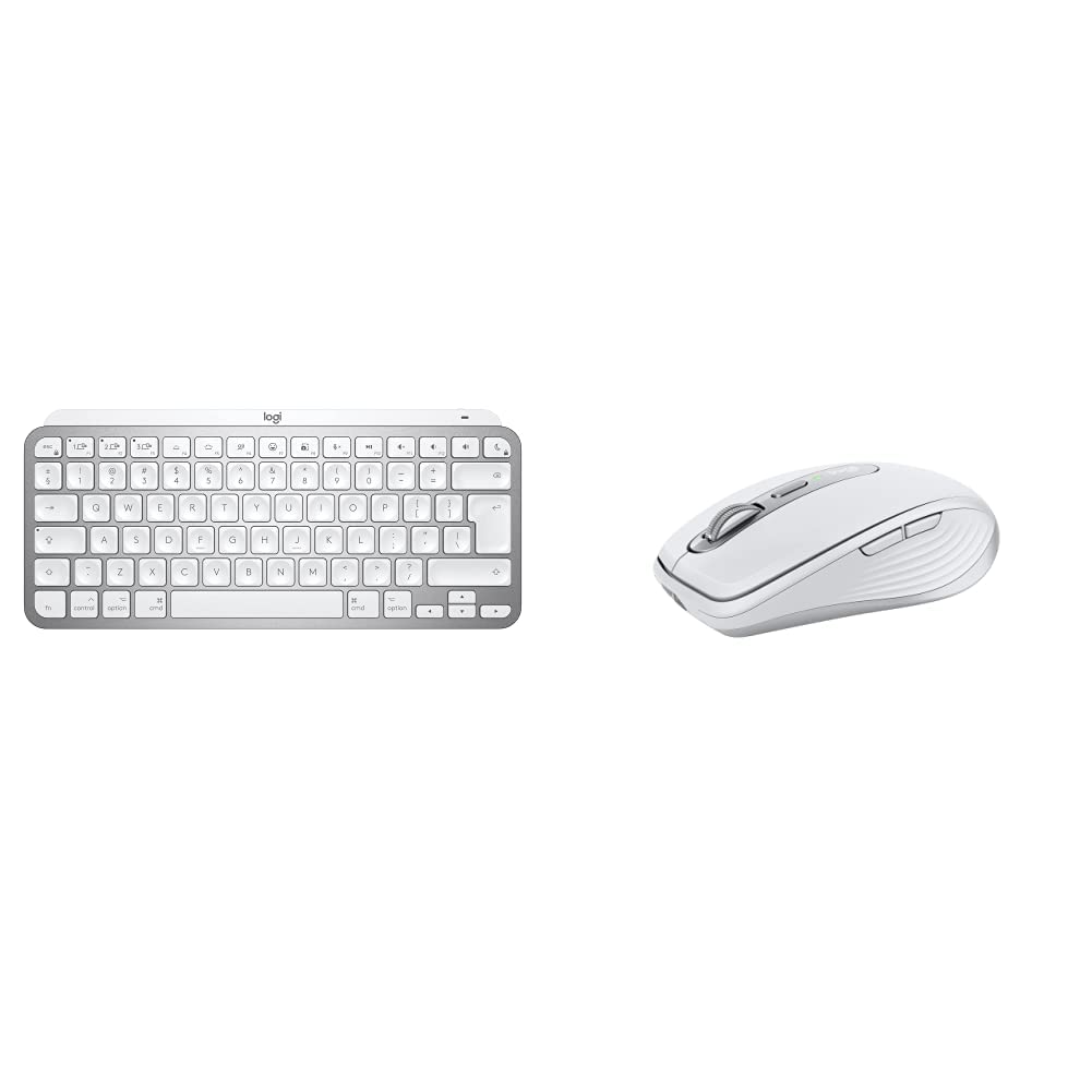 صفحه کلید بی‌سیم روشنایی شده مینی Logitech Mx Keys برای مک، سفید شکیل و موش Mx Anywhere 3 برای مک، ماوس عملکرد کوچک، بی‌سیم، راحت، اسکرول سریع فوق‌العاده، قابل استفاده بر روی هر سطح، سفید + ماوس سفید