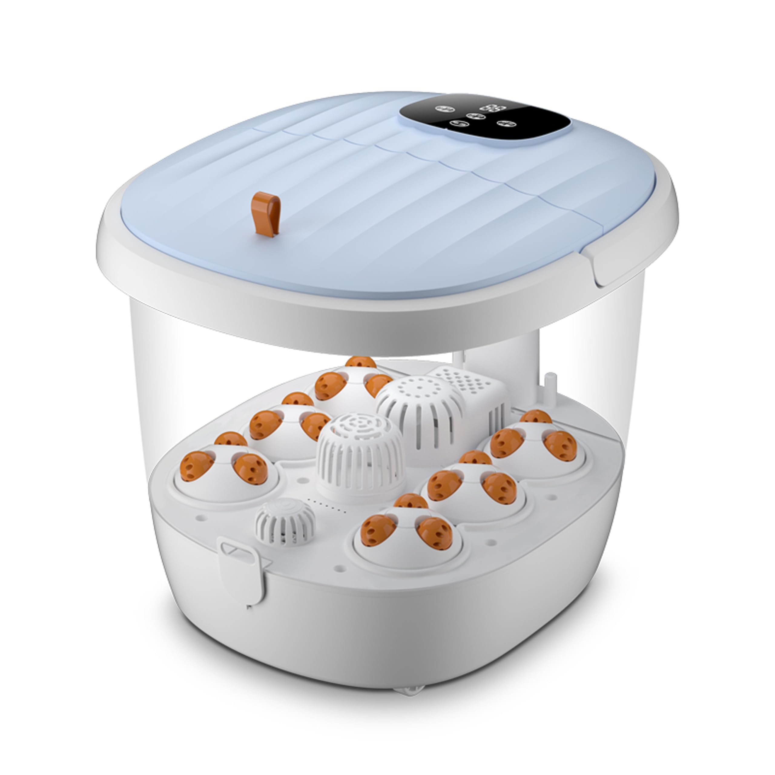 ماساژور پاهای الکتریک توشیونیکس با نمایشگر LED، کنترل دما، تایمر، خیسانده گیاهی، یکپارچه سازی همه در یک، برای آرامش در منزل، کاهش درد، التهاب فاشیت پلانتار، گردش خون، مراقبت از پا رنگ آسمانی