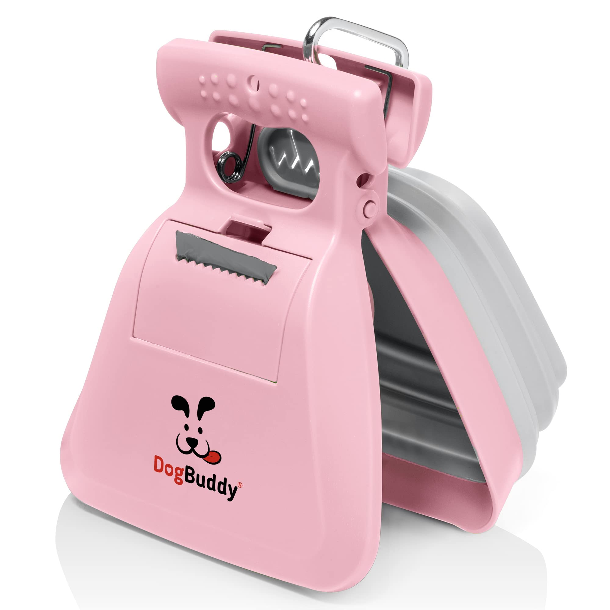 Pooper Scooper سگ Buddy، Pooper Scooper قابل حمل سگ، Poop Scoop برای سگ های کوچک و بزرگ، Pooper Scooper با پیوست کیسه، کلیپ لیش و کیسه های Poop سگ شامل شده (بزرگ، صورتی) بزرگ صورتی