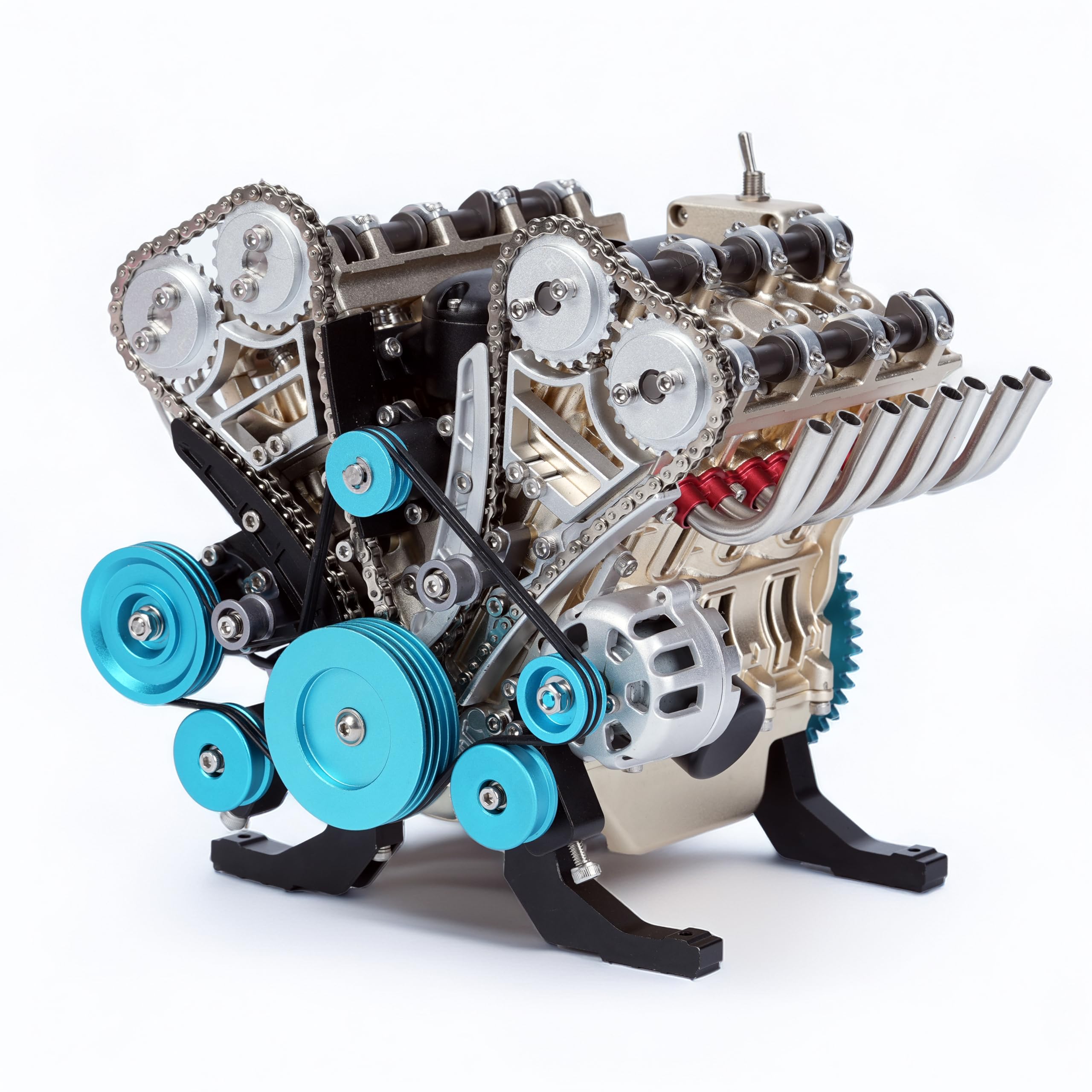 مجموعه مدل موتور TECHING v8 که تعداد بیش از 500 قطعه دارد و قابلیت مونتاژ مکانیکی فلزی را دارد.