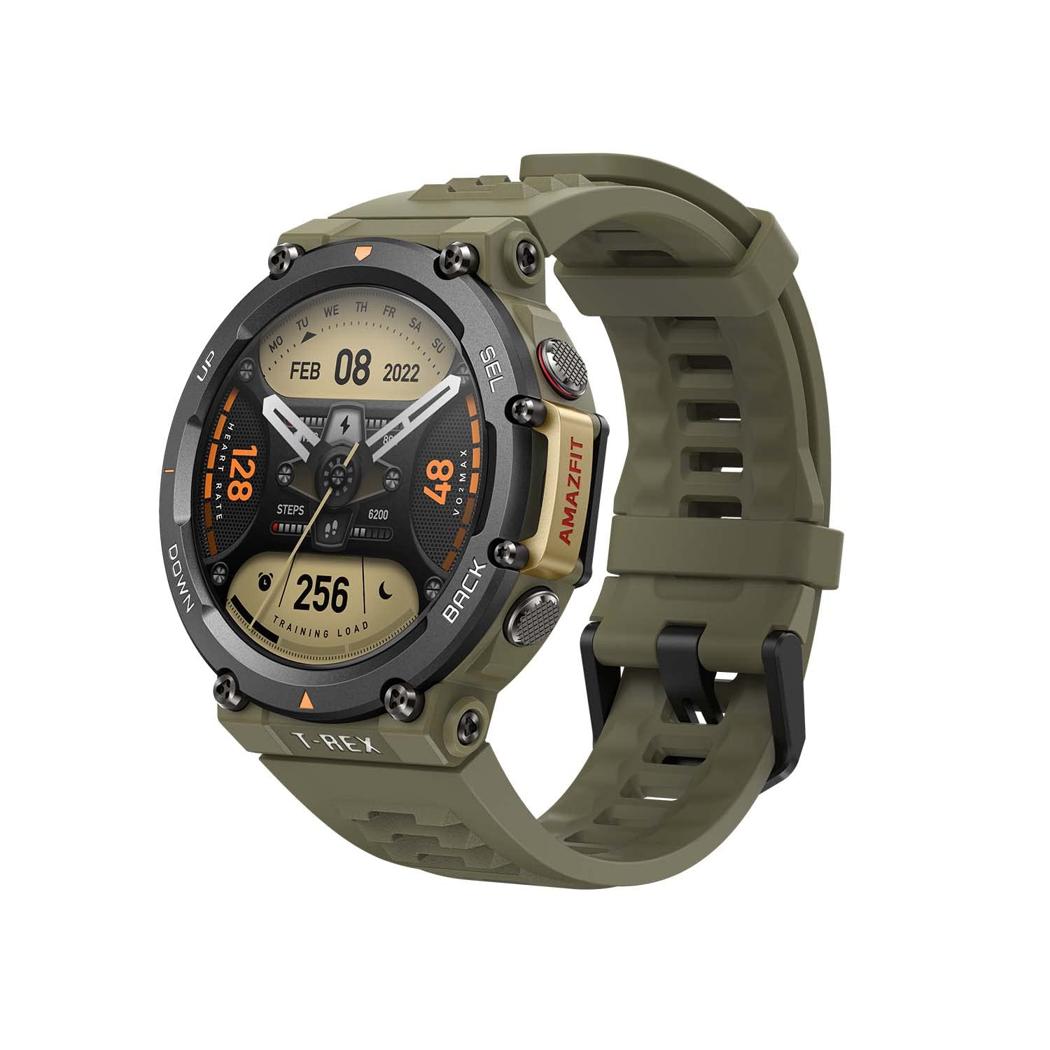ساعت هوشمند Amazfit T Rex 2، ساعت ورزشی GPS  چندریاهه ارزشمند، ناوبری زنده، تمرینات قدرتی، بیش از 150 حالت ورزشی، نظارت بر ضربان قلب، نظارت بر اکسیژن خون SpO2، رنگ سبز وحشی راحت