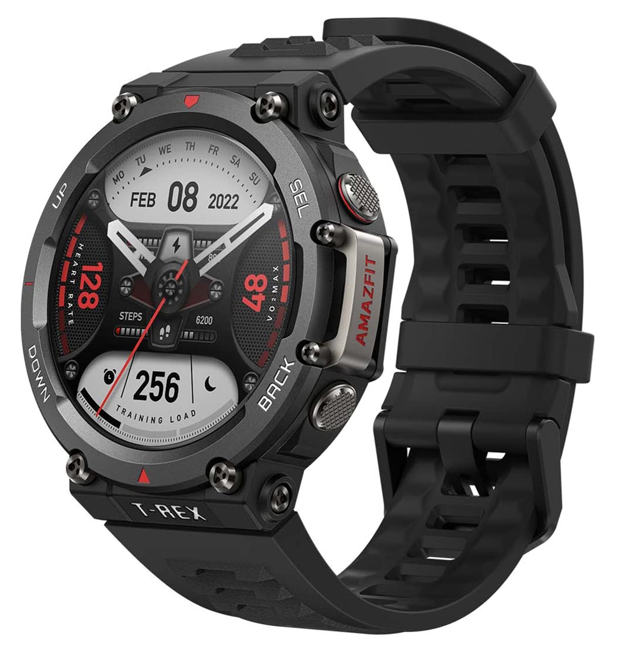 ساعت هوشمند Amazfit T Rex 2، نسخه پریمیوم مالتی اسپرت با GPS، ناوبری زمان واقعی، تمرینات استقامتی، بیش از 150 حالت ورزشی، ضربان قلب، پایش اشباع اکسیژن خون، رنگ مشکی زمردی، اندازه استاندارد مدل Ember Black casual