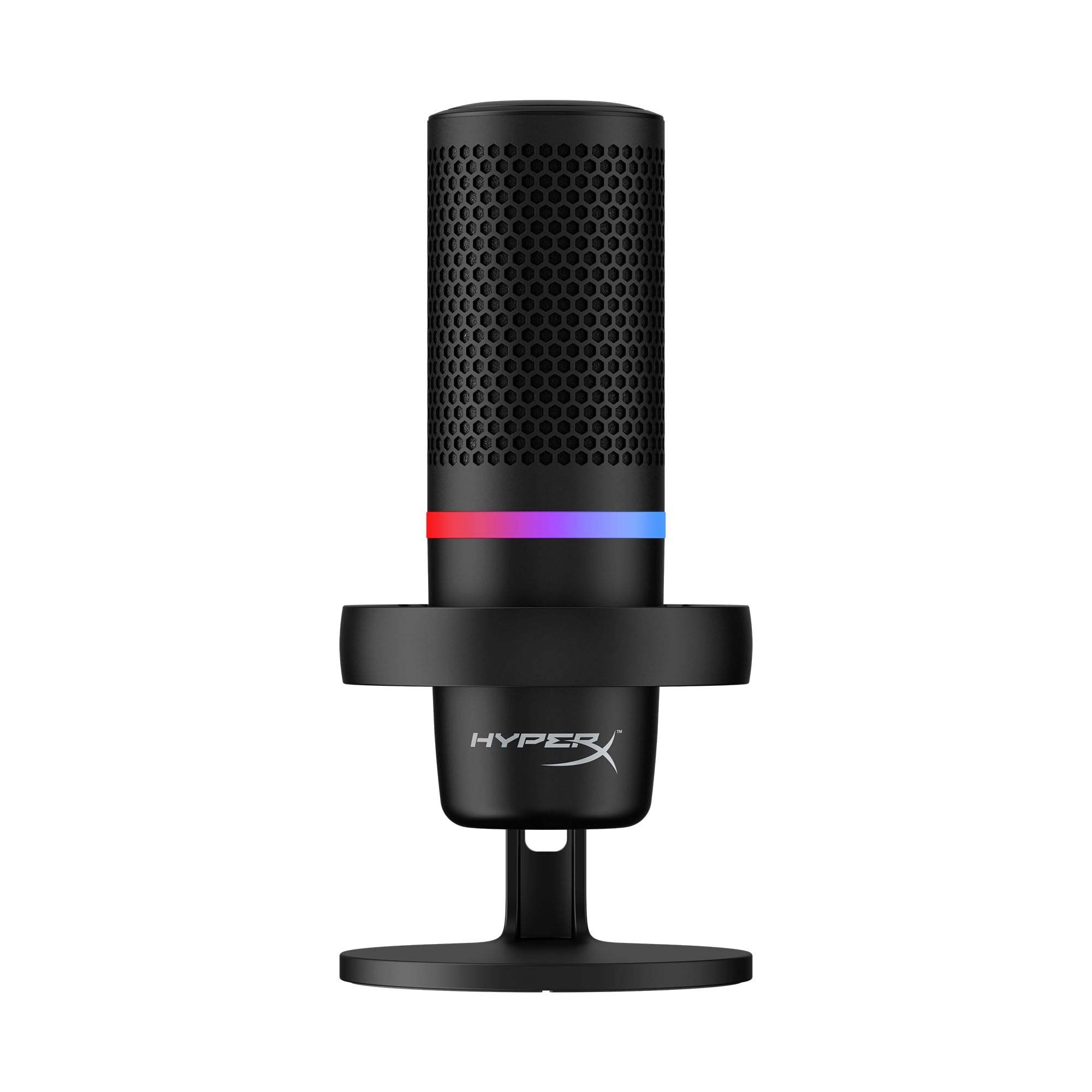 میکروفون کاندنسر HyperX DuoCast RGB برای کامپیوتر، PS5، PS4، مک، نگهدارنده شوک کم، کاردیوئید، همسویی همه جهاته، فیلتر صدا، مشکی، 4P5E2AA