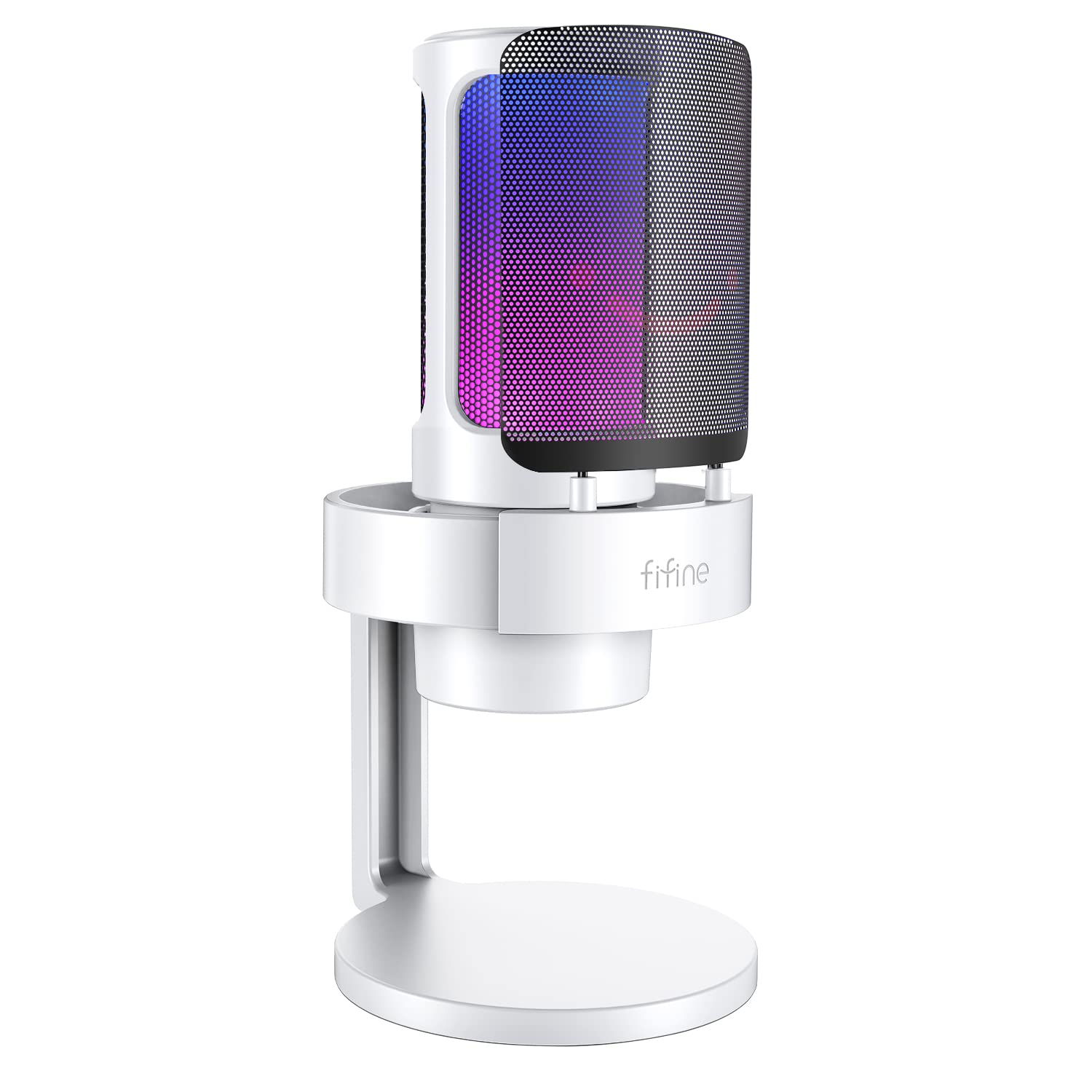 میکروفون باسیم با رابط USB برای بازی کردن FIFINE برای استریم زنده، جلسات، پادکست، ویدیو، میکروفن کاندنسر با جک هدفون برای مانیتورینگ، کنترل نور، برای سیستم عامل مک و ویندوز - AmpliGame A8 سفید
