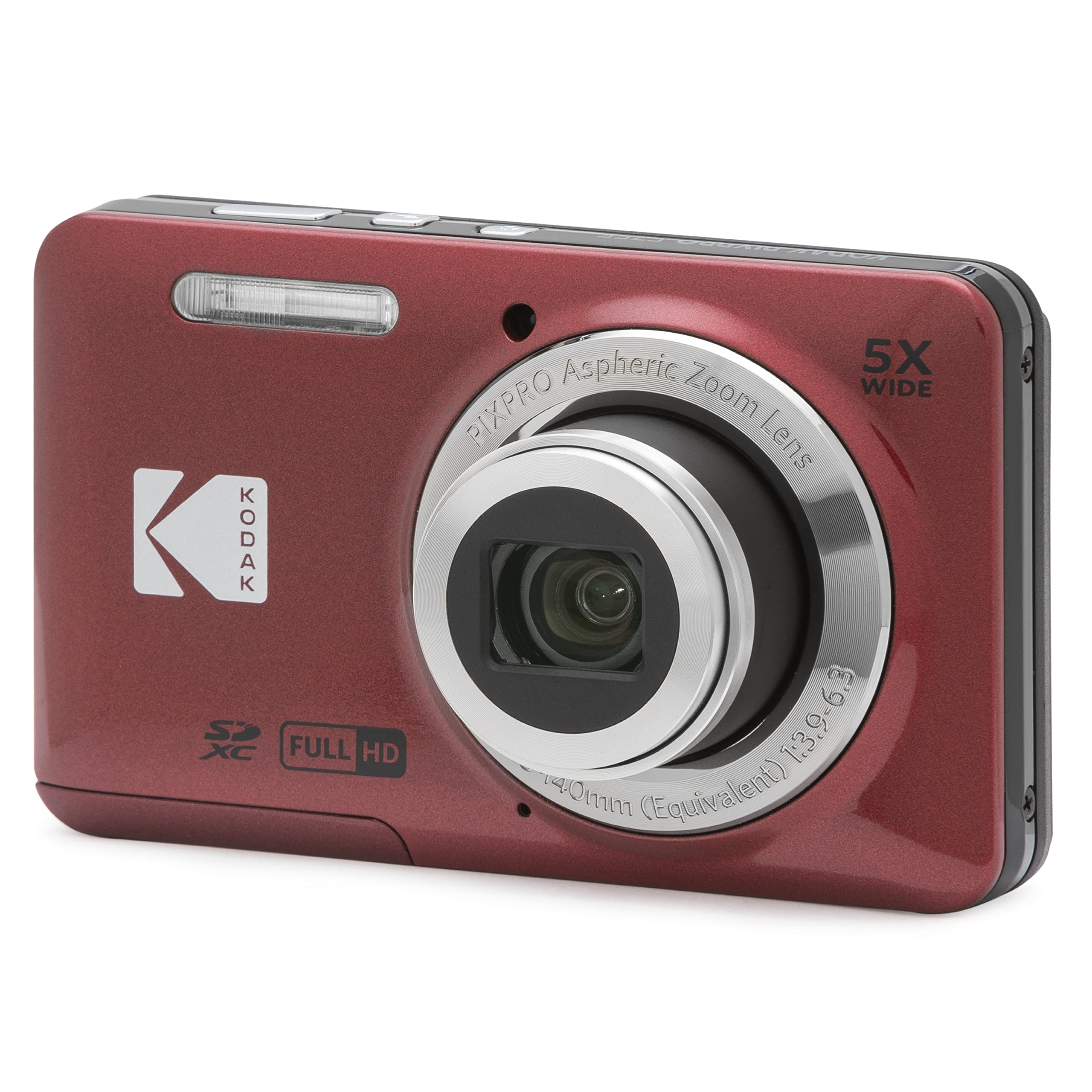 دوربین دیجیتال KODAK PIXPRO Friendly Zoom FZ55 RD با رزولوشن 16 مگاپیکسل، زوم اپتیکال 5 برابر، زاویه گسترده 28 میلیمتر و صفحه نمایش LCD 2.7 اینچی - رنگ قرمز