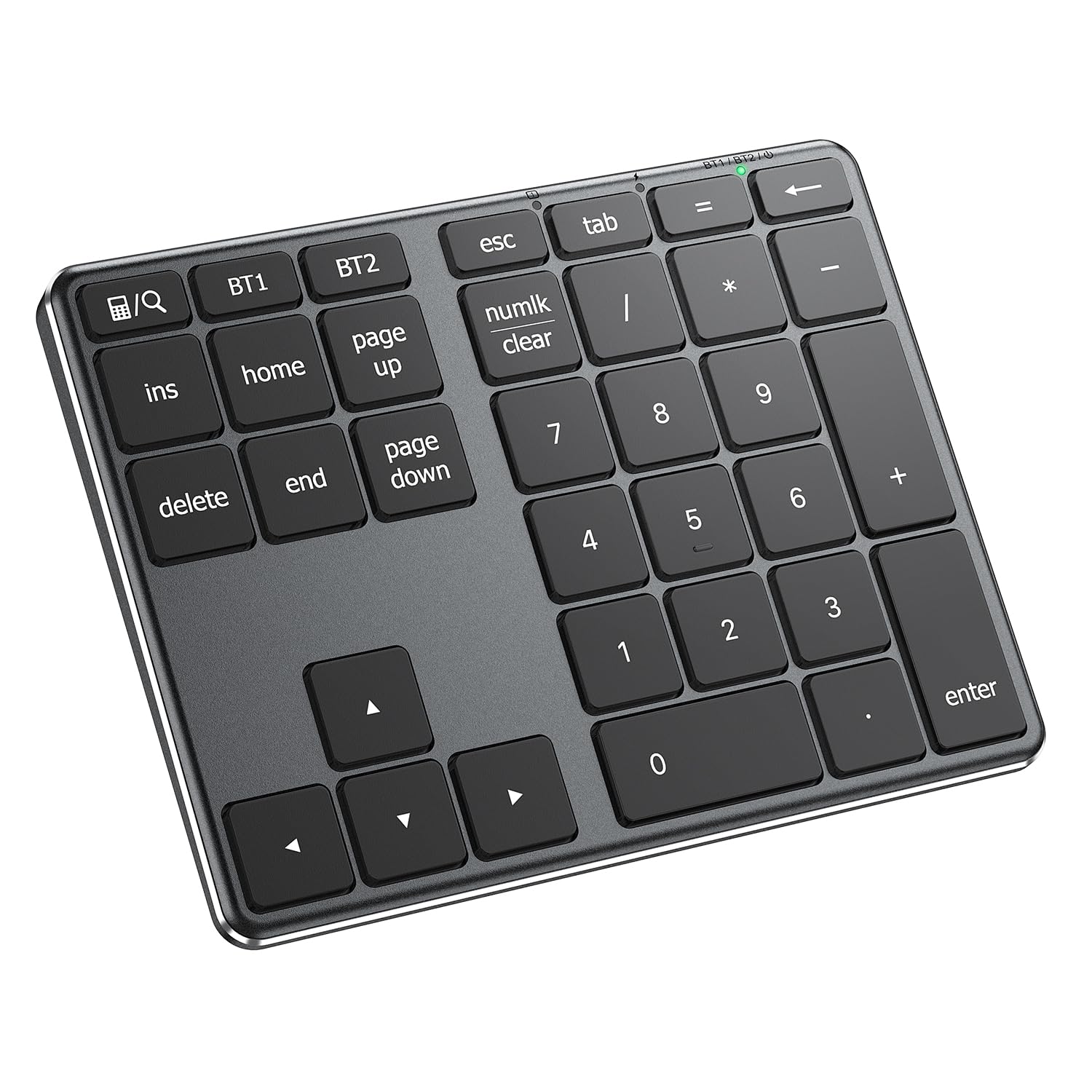 iClever KP10 Number Pad، پد عددی آلومینیومی بی سیم برای چند دستگاه، شارژر USB-C، کیبورد بلوتوث خارجی با 34 کلید برای ورود اطلاعات، قابل استفاده برای لپ تاپ، مک، آیمک، تبلت، کامپیوتر رومیزی - رنگ مشکی