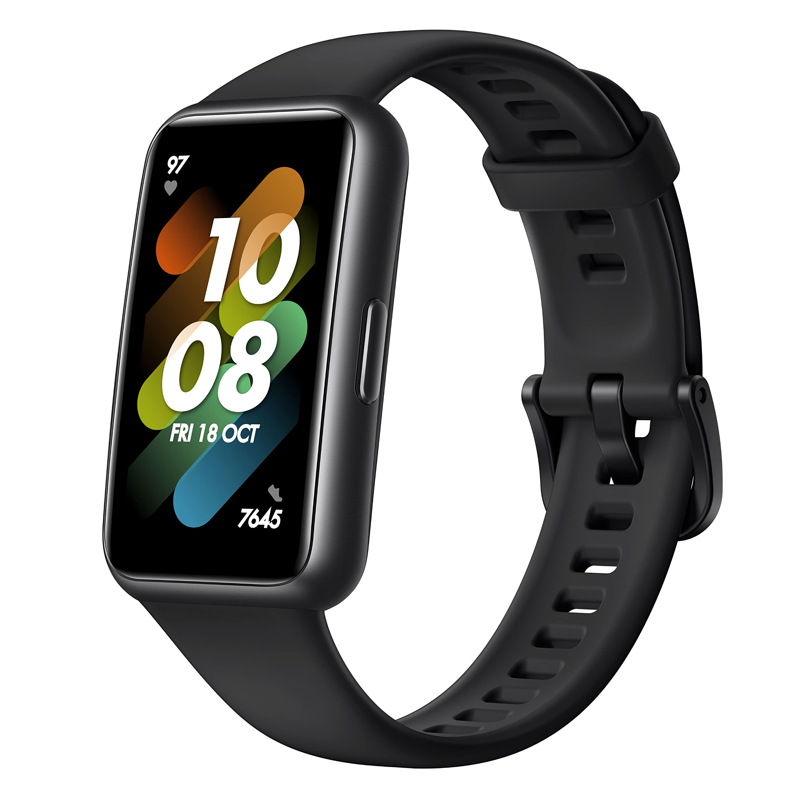 ساعت هوشمند HUAWEI Band 7 Tracker سلامتی و تناسب اندام، صفحه بدون حاشیه و نازک، عمر باتری 2 هفته، اندازه گیری اشباع اکسیژن خون SpO2 و نظارت بر ضربان قلب، پیگیری خواب، 96 حالت تمرین، رنگ مشکی گرافیتی