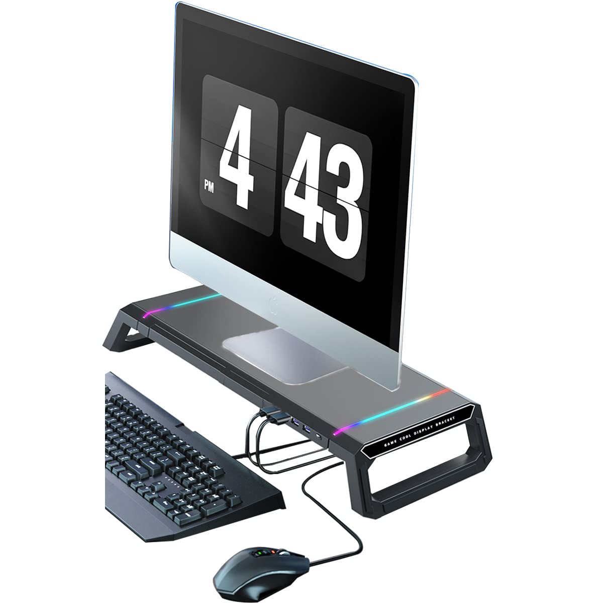 ALMEKAQUZ Monitor Stand Riser، Foldable Computer Monitor Riser Laptop Stand with 4 USB Port، Adjustable Desk Organizer Stand for iMAC، Laptop، Desktop، Printer Save Space (BLACK)