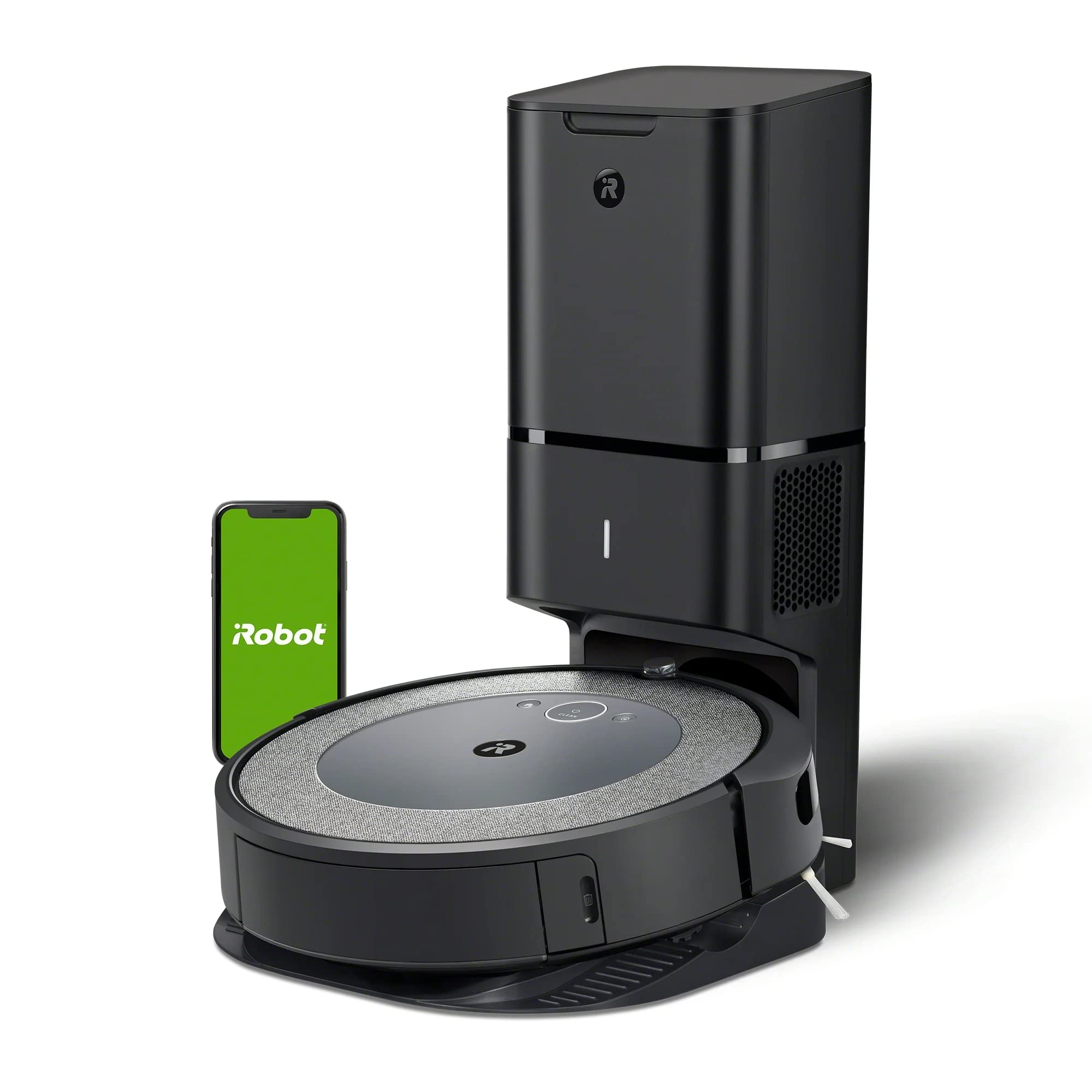 جاروبرقی رباتیک iRobot Roomba i5+ با اتصال وای فای دارای دیسپوزال خودکار گرد و غبار، نقشه‌برداری و موقعیت‌یابی هوشمند و سیستم تمیزکننده 3 مرحله‌ای، با همکاری الکسا، مناسب برای موهای حیوانات خانگی و فرش‌ها. - خاکستری