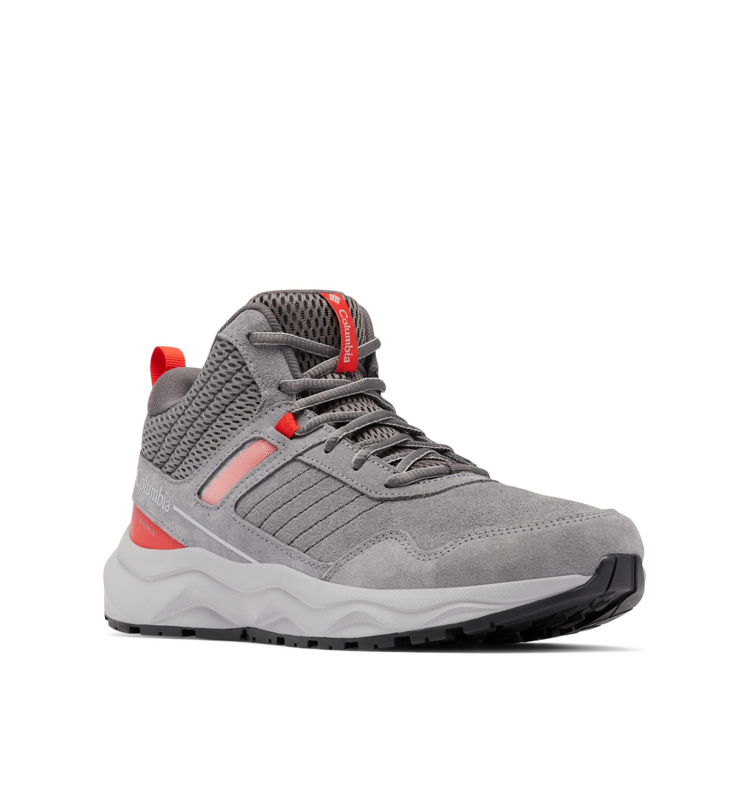 کفش گردشی مردانه Columbia Plateau Venture Mid 47.5 EU Wide با رنگ تیتانیوم خاکستری و قرمز شعله‌ای