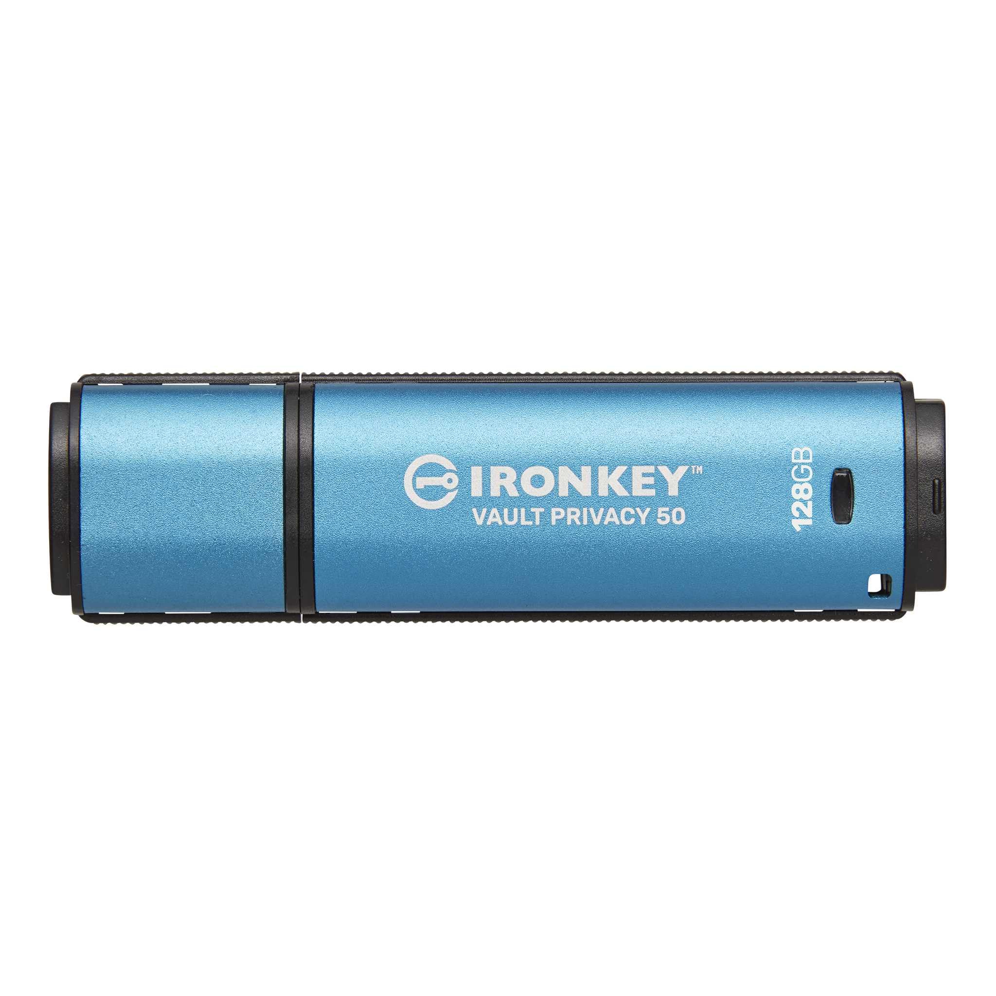 فلش USB رمزگذاری شده Kingston IronKey Vault Privacy 50 128GB با استفاده از الگوریتم FIPS 197 AES 256 بیت حفاظت در برابر حملات BadUSB و گزینه‌های چندگانه رمز عبور IKVP50/128GB 128GB USB-A