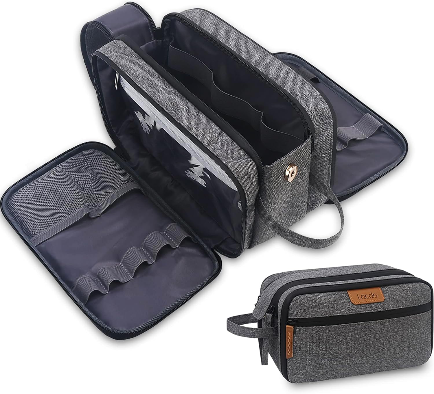 کیف بهداشتی Lacdo برای مردان، سازماندهی کیف بهداشتی سفری Dopp Kit ضدآب با ظرفیت بزرگ برای وسایل بهداشتی، کیف آرایشی، کیف های آرایشی، خاکستری