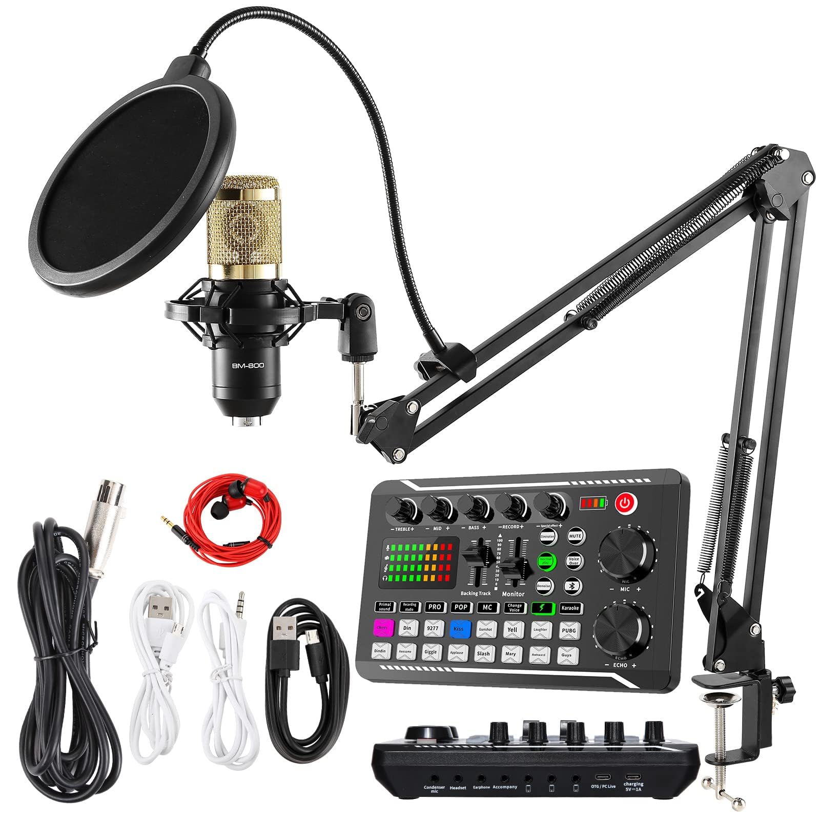 بسته میکروفون پادکست SINWE، میکروفون کاندنسر BM-800 با کیت کارت صدای زنده، بسته تجهیزات پادکست با تغییردهنده صدا و قابلیت میکسر برای ضبط و پخش استودیویی در کامپیوتر، اسمارتفون و پخش ف998