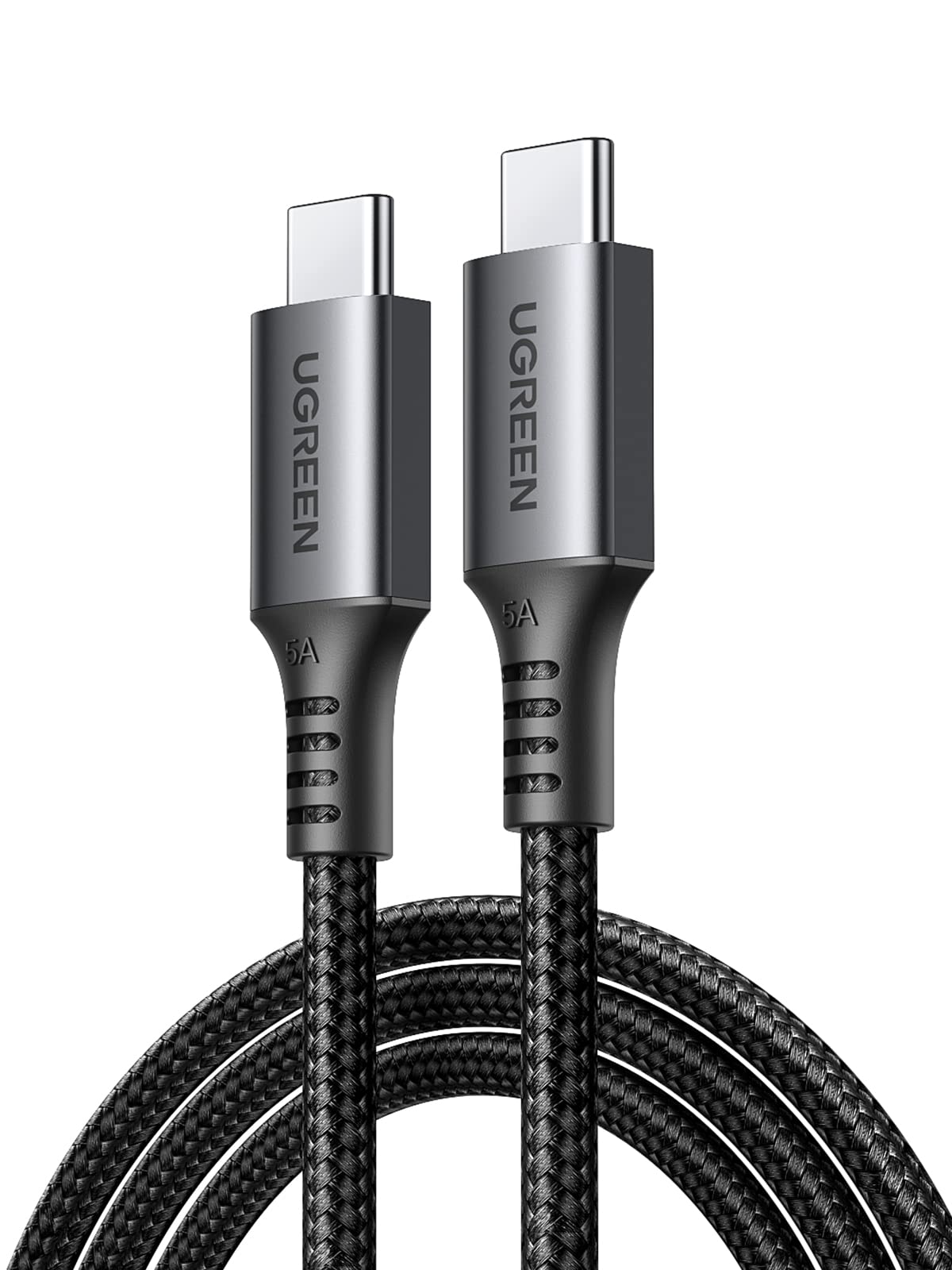 کابل شارژر یوگرین برای آیفون 100 وات 2 متری، کابل شارژ سریع USB C به C PD3.0 SCP BC1.2 5A، کابل USB بافته شده برای آیفون سری 15-17، آیپد، مک بوک/آیپد پرو/ایر، سامسونگ S24/الترا25، هوآوی P70 مشکی 2 متری