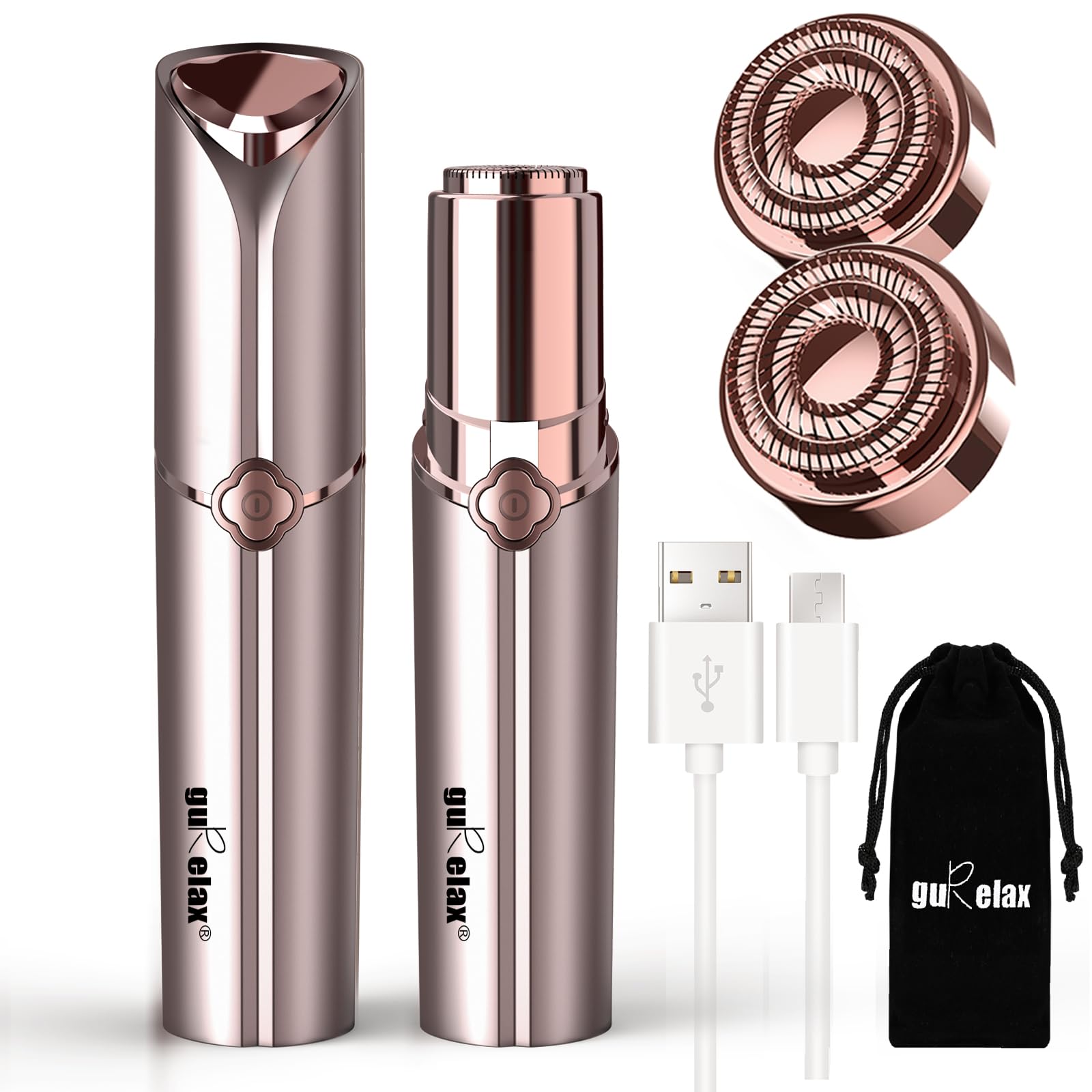 رفع موی صورت برای زنان به‌روز شده، شارژر USB قابل شارژ بی‌دردسر برای زنان، رفع موی صورت قابل حمل (رفع موی صورت طلا(با 2 سر جایگزین)) طلا صورت+2 سر