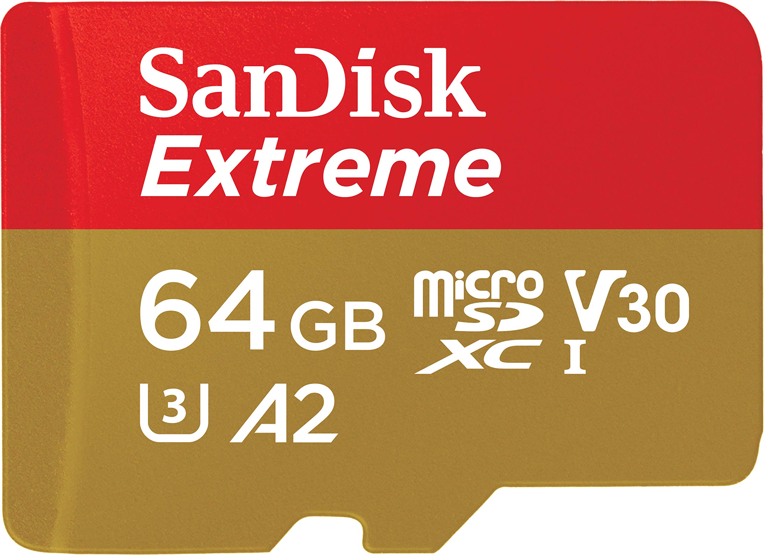 کارت حافظه Sandisk 64GB Extreme microSD UHS-I برای ویدیوهای 4K روی تلفن‌های هوشمند، دوربین‌های اکشن و پهپادها با سرعت خواندن 170MB/s، و نوشتن 80MB/s، مدل SDSQXAH-064G-GN6MN، رنگ قرمز/طلایی