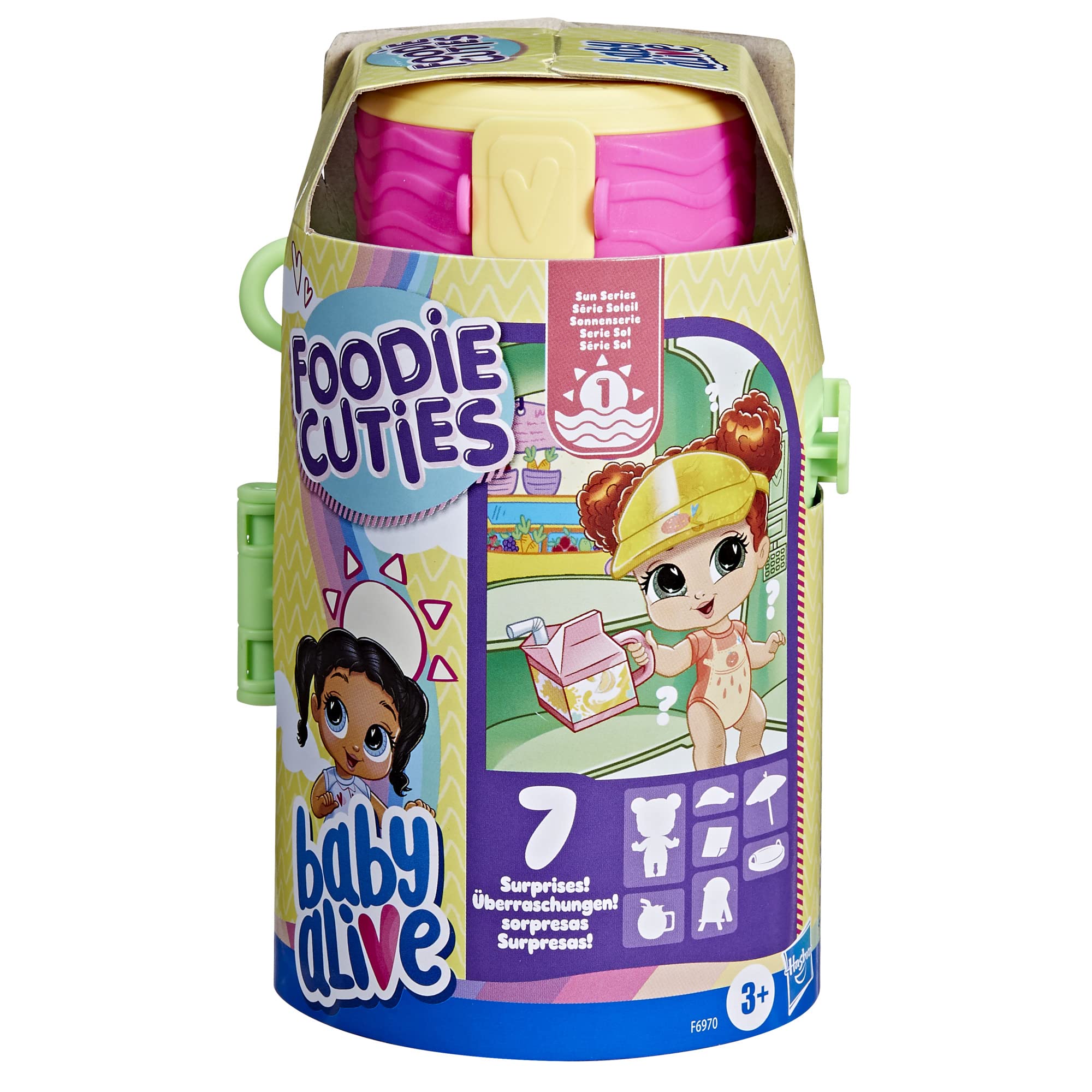 عروسک بچه زنده Foodie Cuties، بطری، مجموعه Sun Series 1، اسباب بازی مخصوص دختران 3 ساله، مجموعه عروسک بچه 3 اینچی، کودکان 3 سال و بالاتر، 7 جایزه غیر منتظره