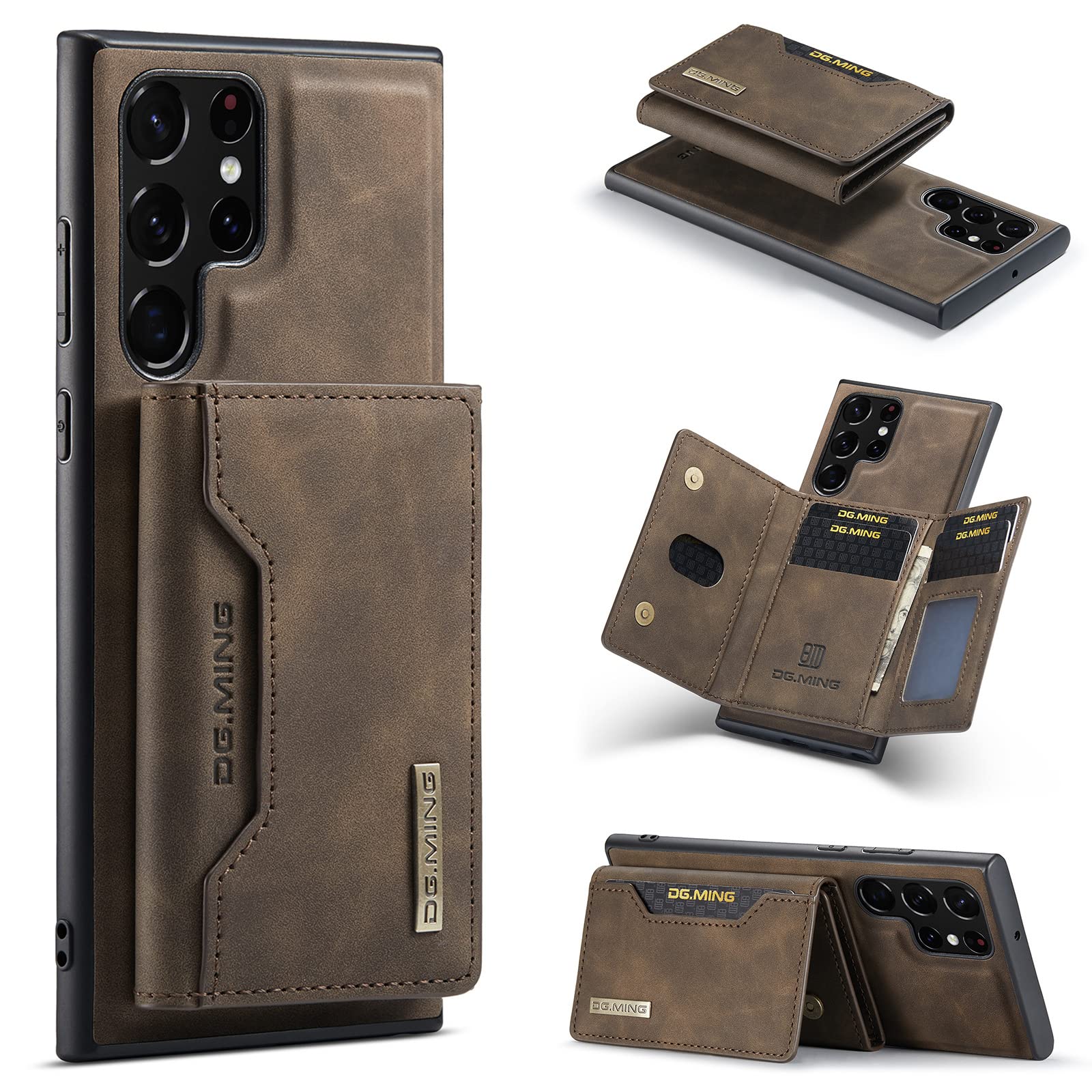برای Samsung Galaxy S22 Ultra Case، Wallet Case با دارای دارنده کارت اعتباری مغناطیسی با ویژگی Kickstand 8 شکاف کارت و کاور قابل جدا شدن جا به جایی مغناطیسی بر روی قابل حمل قرار گیری، پشتیبانی از شارژ بی سیم (قهوه ای)