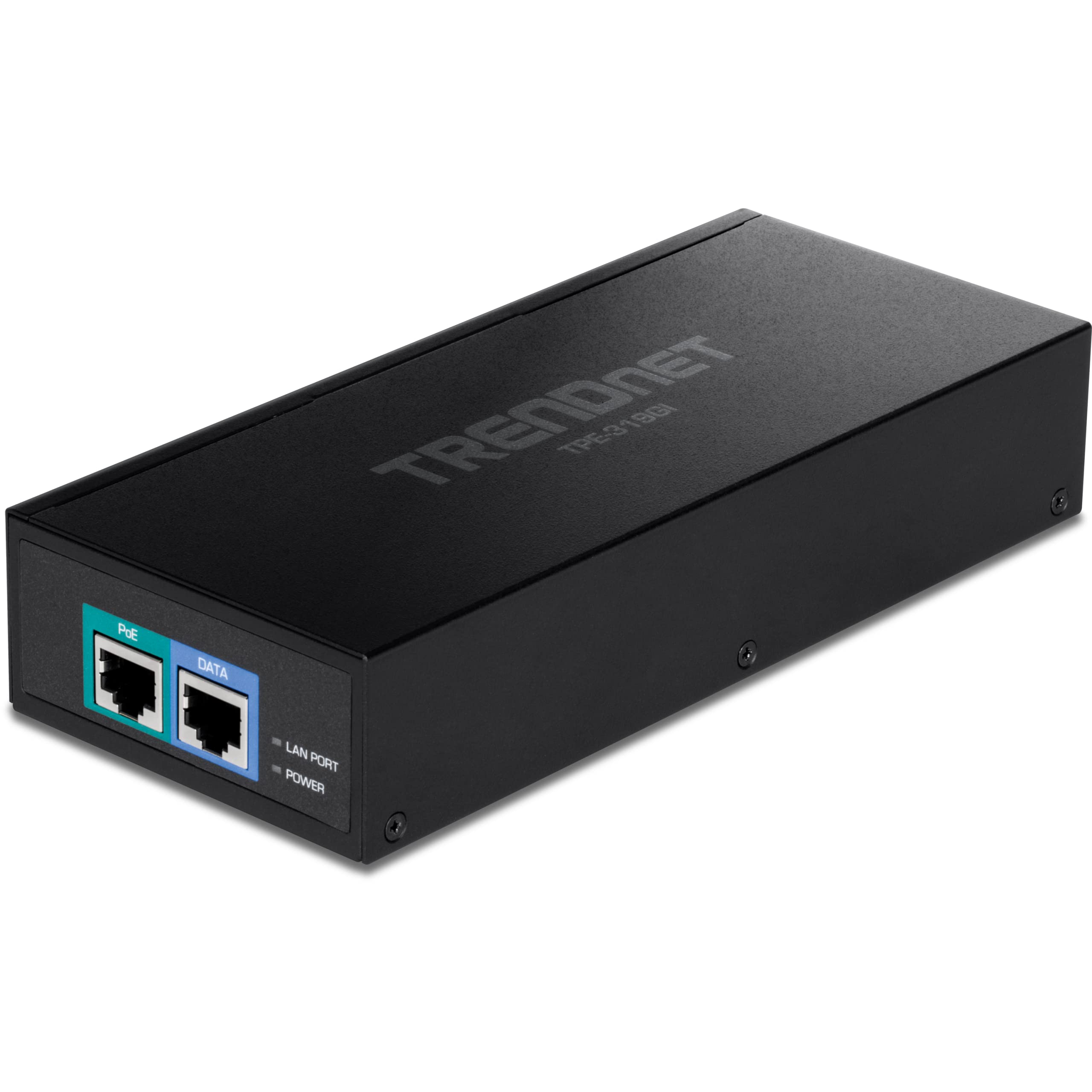 ترندنت 10G تزریق‌کننده PoE++، برق را فراهم می‌کند (15.4W)، PoE+ (30W)، یا PoE++ (90W)، یک درگاه غیر-PoE را به یک پورت PoE++ 10G تبدیل می‌کند، قاب فلزی، رنگ سیاه، تزریق‌کننده 90W تی‌پی‌ای-319گی
