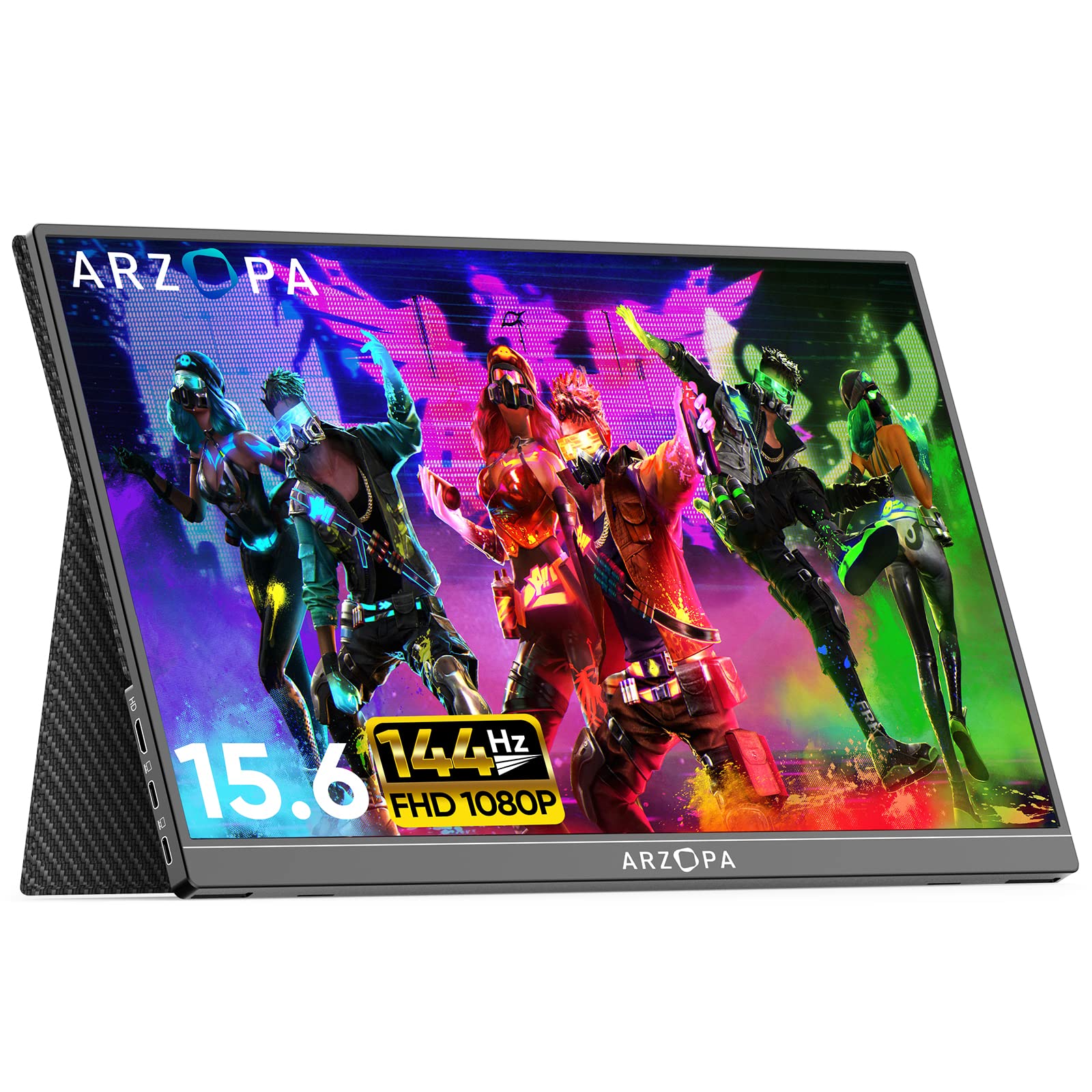 صفحه نمایش قابل حمل بازی ARZOPA 15.6 اینچ 144Hz، 100٪ sRGB 1080P FHD با HDR، بسیار باریک، مراقبت از چشم، صفحه نمایش دوم خارجی برای لپتاپ، کامپیوتر شخصی، PS5، مک، ایکس باکس، سوئیچ