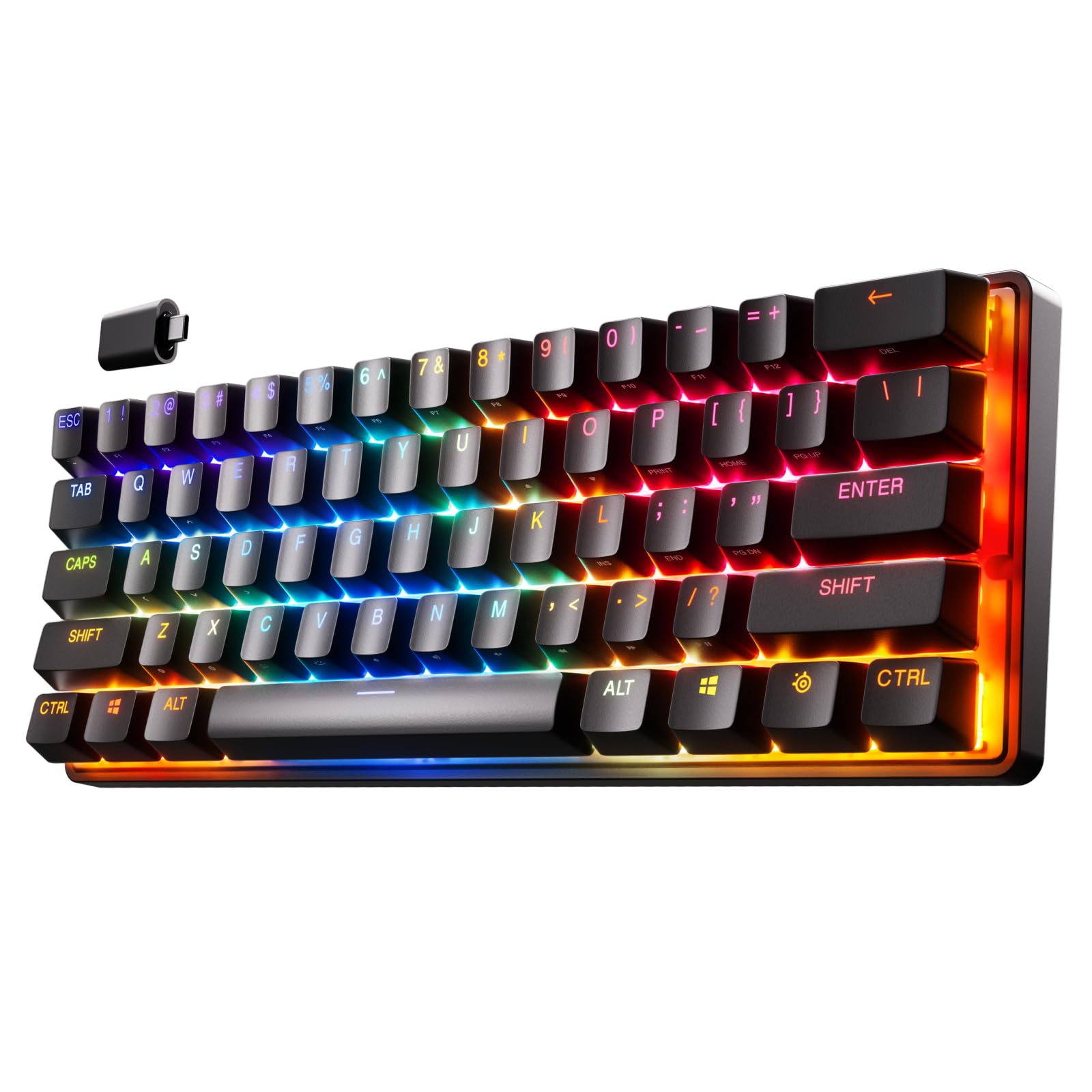 صفحه کلید بازی وایرلس استیل‌سیریز Apex Pro Mini HyperMagnetic - سریع‌ترین صفحه کلید جهان - فاکتور فرم کامپکت 60٪ - فعال‌سازی قابل تنظیم - نورپردازی RGB - بلوتوث - 2.4 گیگاهرتز - یواس‌بی-سی - طرح QWERTZ آلمانی QWERTZ بی‌سیم آلمانی QWERTZ بی‌سیم