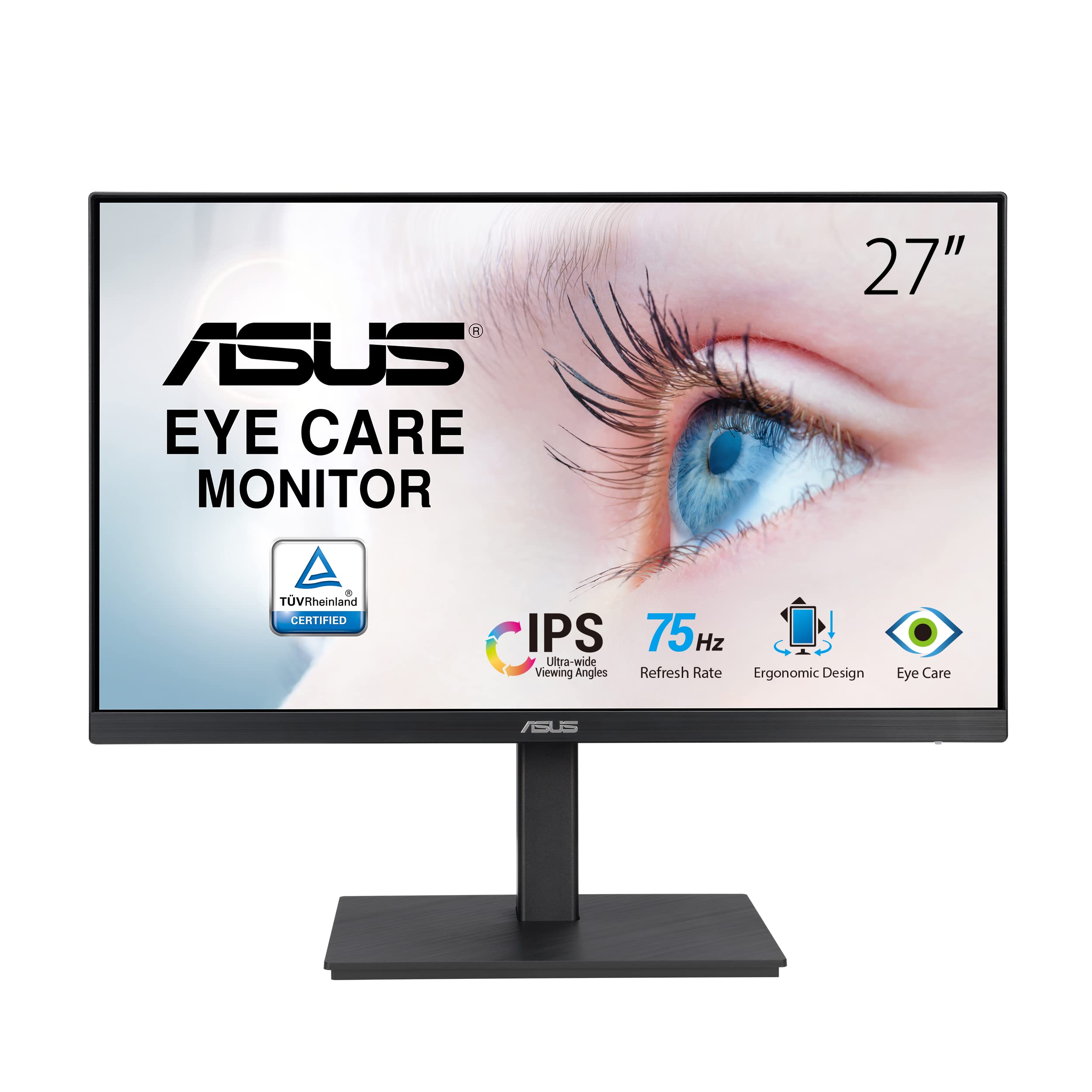 صفحه نمایش کامپیوتر ASUS VA27EQSB - 27 اینچ FHD - پنل IPS - 16:9-75Hz - 1920 x 1080-300cd/m² - Display Port، HDMI، VGA و 2x USB فناوری مراقبت از چشم - اسپیکرها - تنظیم ارتفاع و چرخش - پورت صفحه نمایش 27 اینچ VA27EQSB