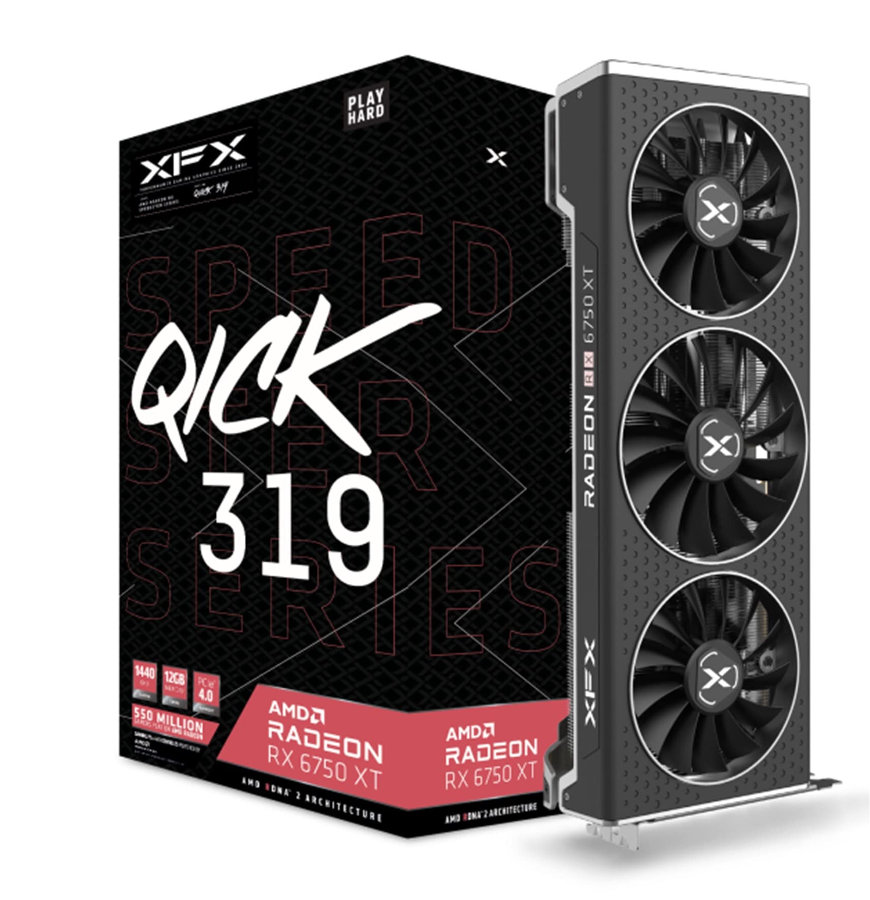 کارت گرافیک بازی XFX Speedster QICK319 Radeon RX 6750XT CORE با 12 گیگابایت GDDR6 HDMI 3xDP، AMD RDNA 2 RX-675XYJFDP RX 6750 XT