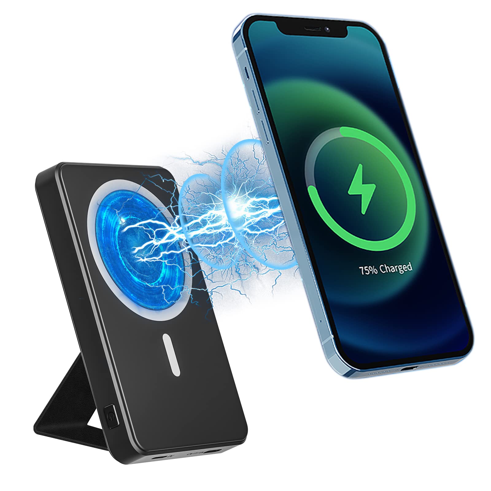باتری پک FEEL VOX Mag-Safe ، شارژر قابل حمل بی‌سیم 6000mAh با استند قابل‌تاشو ، بانک قدرت مغناطیسی با شارژ سریع USB-C 18W برای آیفون 14/13/12 پرو/مینی/پرو مکس