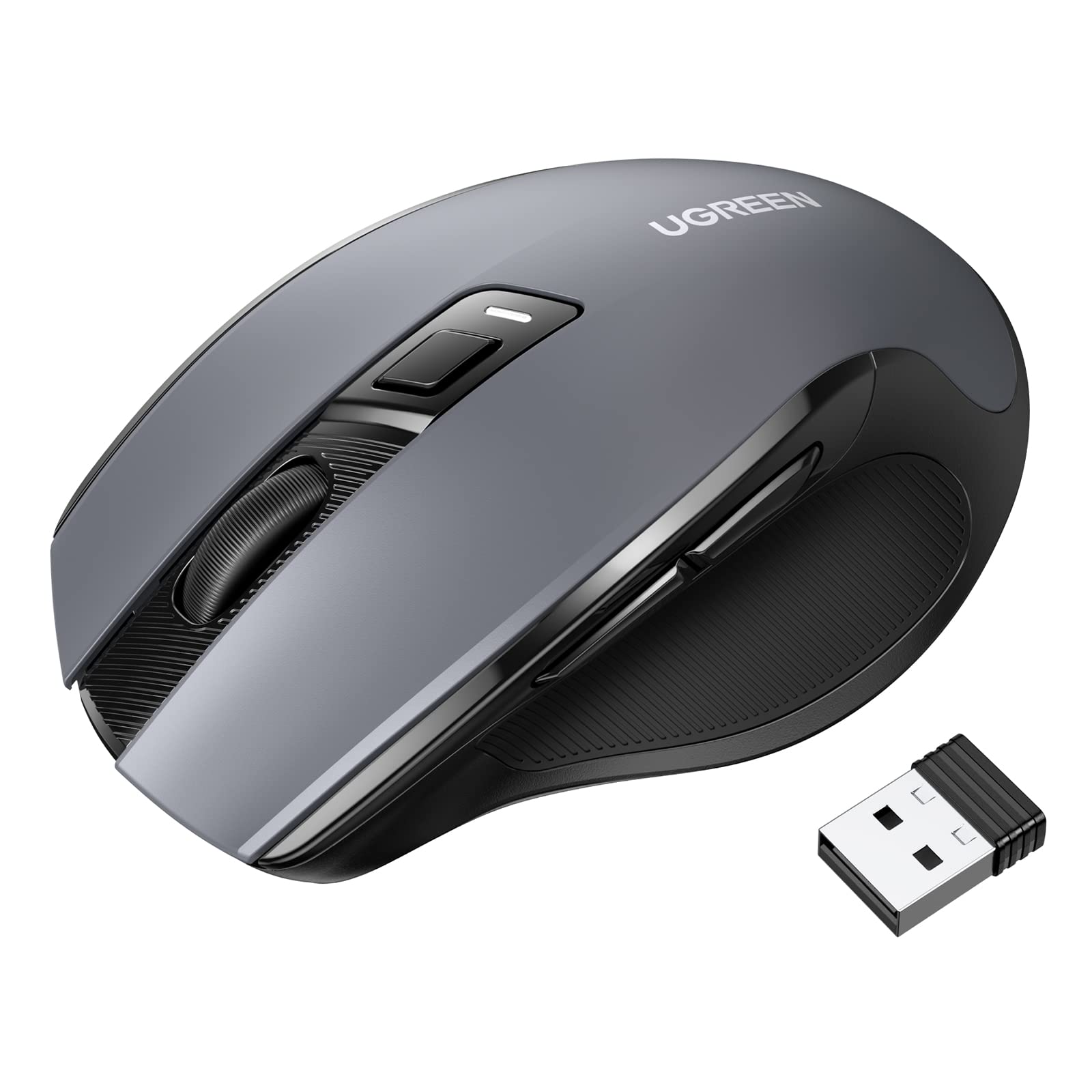 موس بلوتوث UGREEN برای لپ تاپ، موس بی‌سیم ارگونومی بلوتوث 5.0 و USB 2.4G، اسکرول فوق سریع، پیگیری دقیق 5DPI، موس بی‌صدا بی‌سیم برای کامپیوتر/لپ تاپ/تبلت/کامپیوتر/تلویزیون هوشمند رنگ مشکی