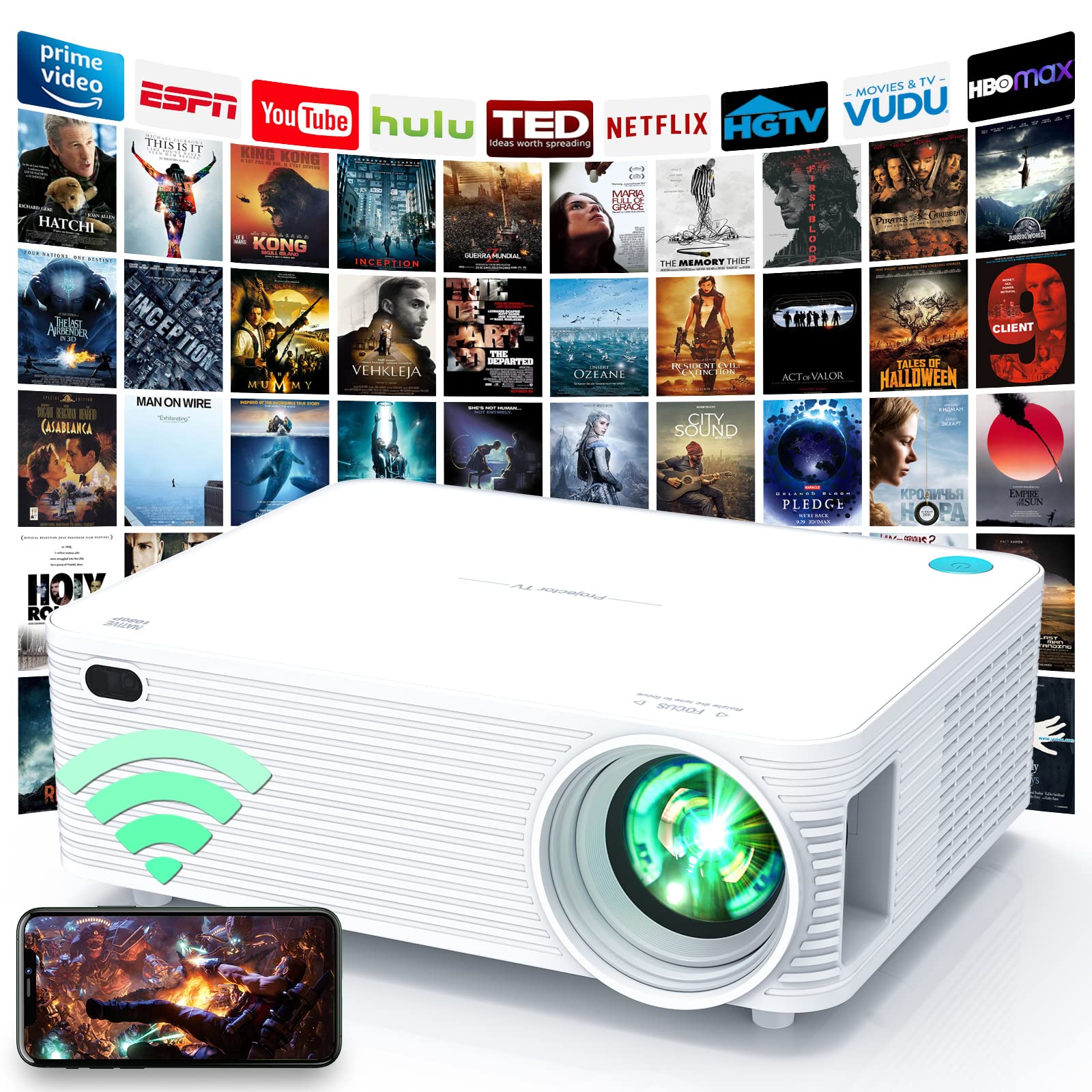 پروژکتور فیلم کامل Northern Home با کیفیت تصویر Full HD با رزولوشن طبیعی 1080P، ضدگرد و غبار، نسبت کنتراست 12000:1، بلوتوث و وای فای