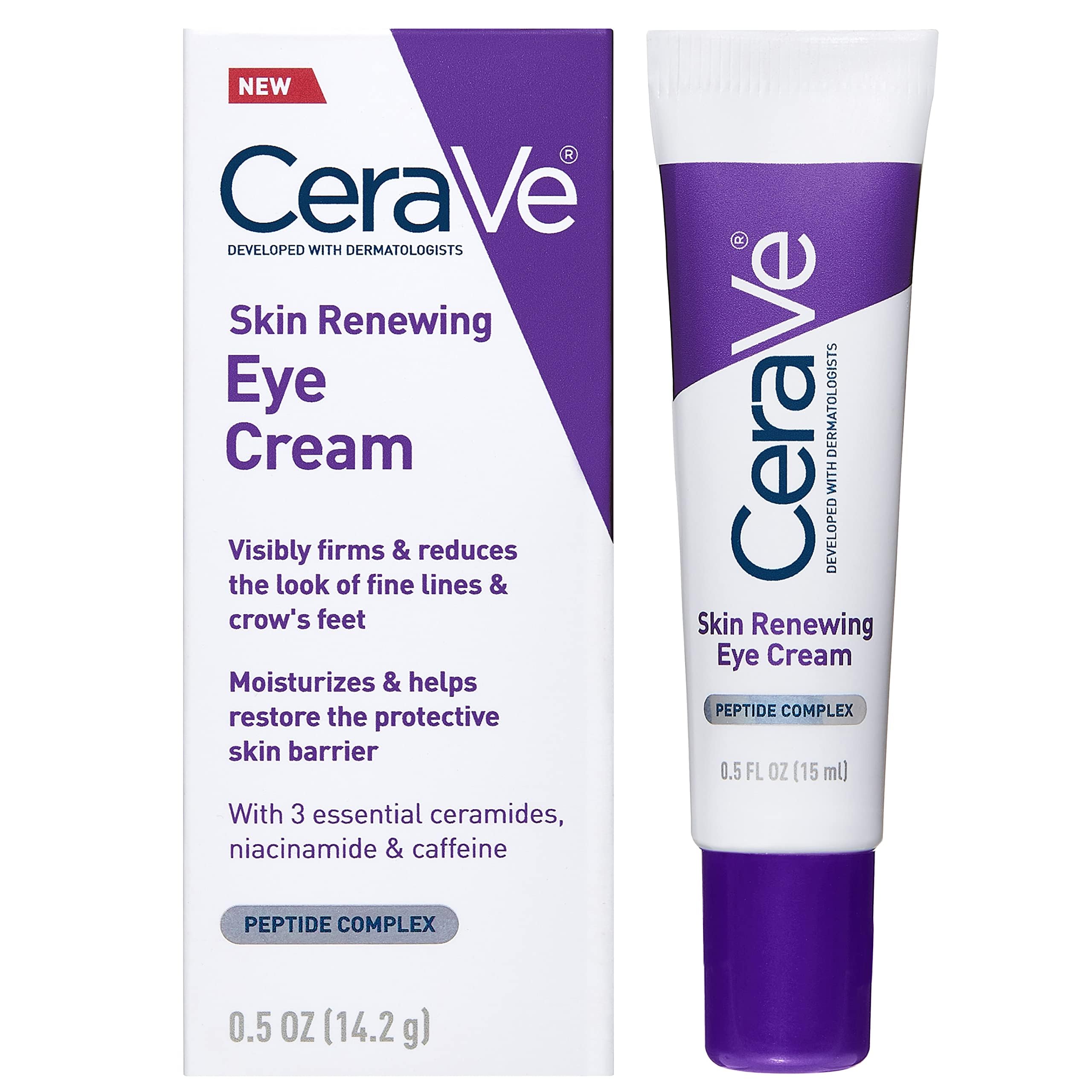 کرم چشم CeraVe برای چین و چروک زیر چشم با کافئین، پپتید، رایگان و تست شده توسط چشم پزشک 0.5 اونس، 0.5 اونس (بسته 1 عدد)