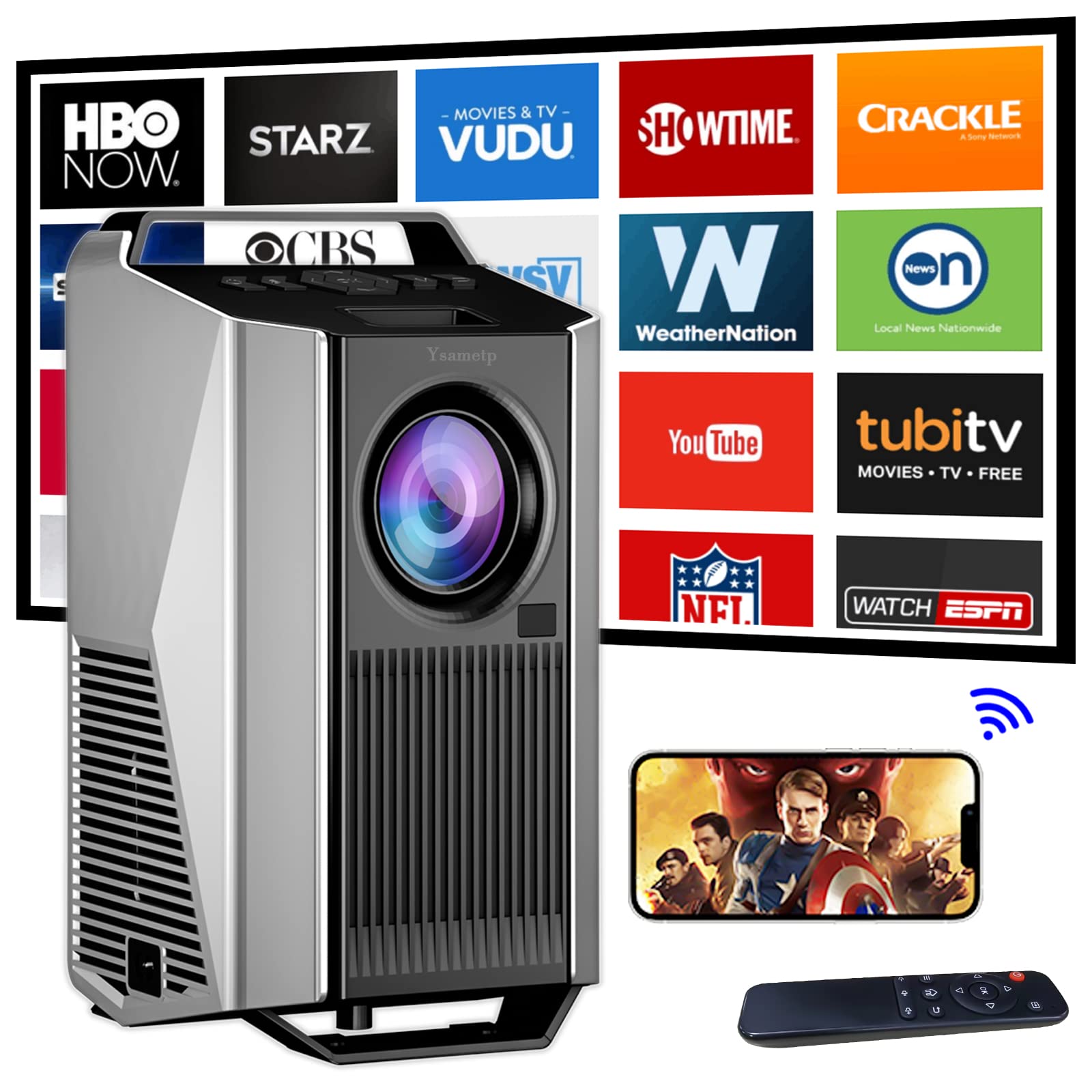 پروژکتور بلوتوث WiFi 5G 1080P طبیعی، 18000 لومنس پرسرعت فول اچ‌دی برای استفاده خارج از منزل، پشتیبانی از 4K اندروید/آی‌او‌اس برای همگام‌کردن صفحه و اصلاح دیجیتال، پروژکتور ویدئویی سینمایی خانگی قابل استفاده با TV Stick، کامپیوتر USB و PPT