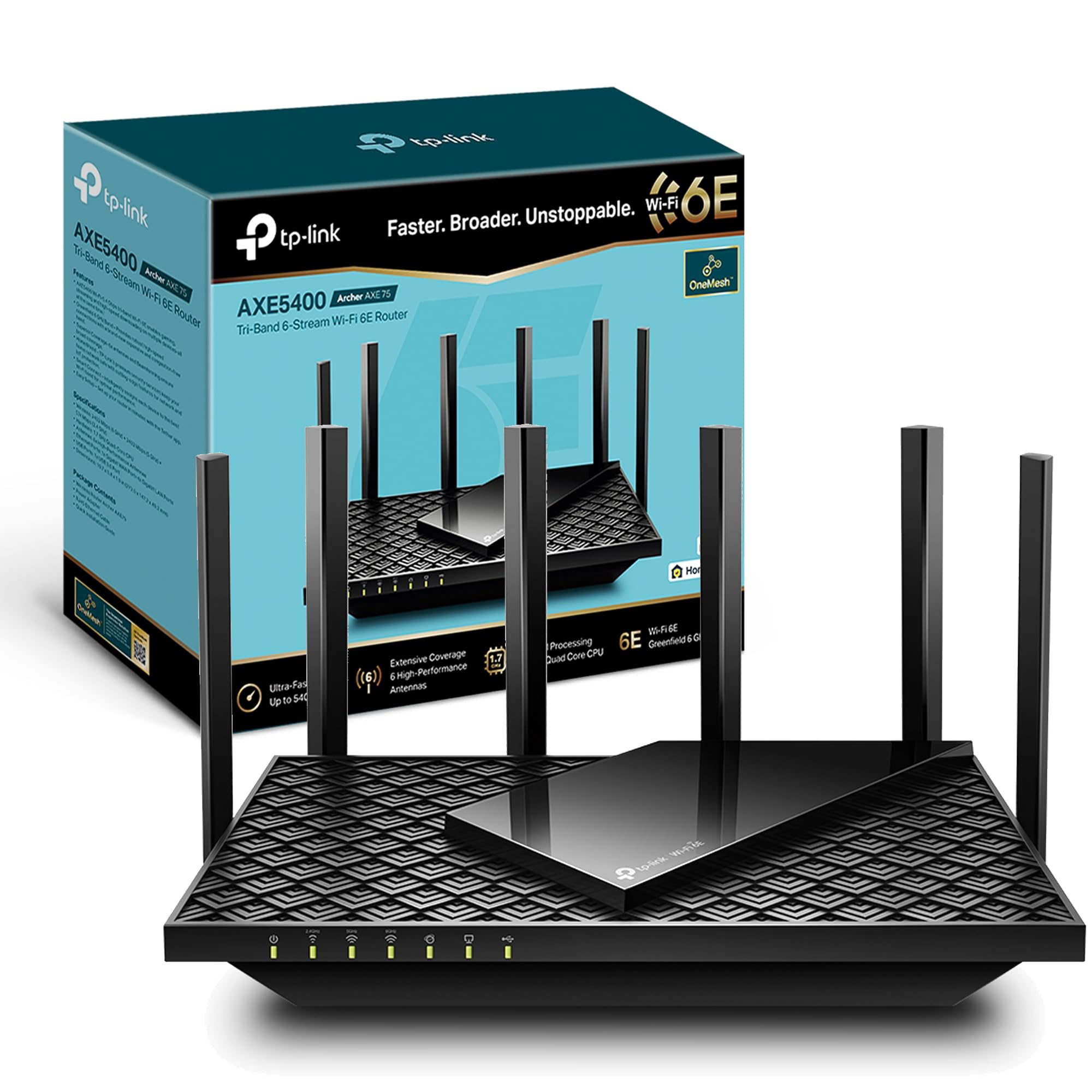 مترجم., مسیریاب TP-Link AXE5400 Tri-Band Wi-Fi 6E ، سرعت Wi-Fi تا 5400 مگابیت بر ثانیه ، 5 پورت گیگابیت ، 1 پورت USB 3.0 ، پردازنده چهار هسته ای 1.7 گیگاهرتزی ، با TP-Link OneMesh™ و HomeShield ، سازگار با الکسا (Archer AXE75) AXE5400 WiFi 6E