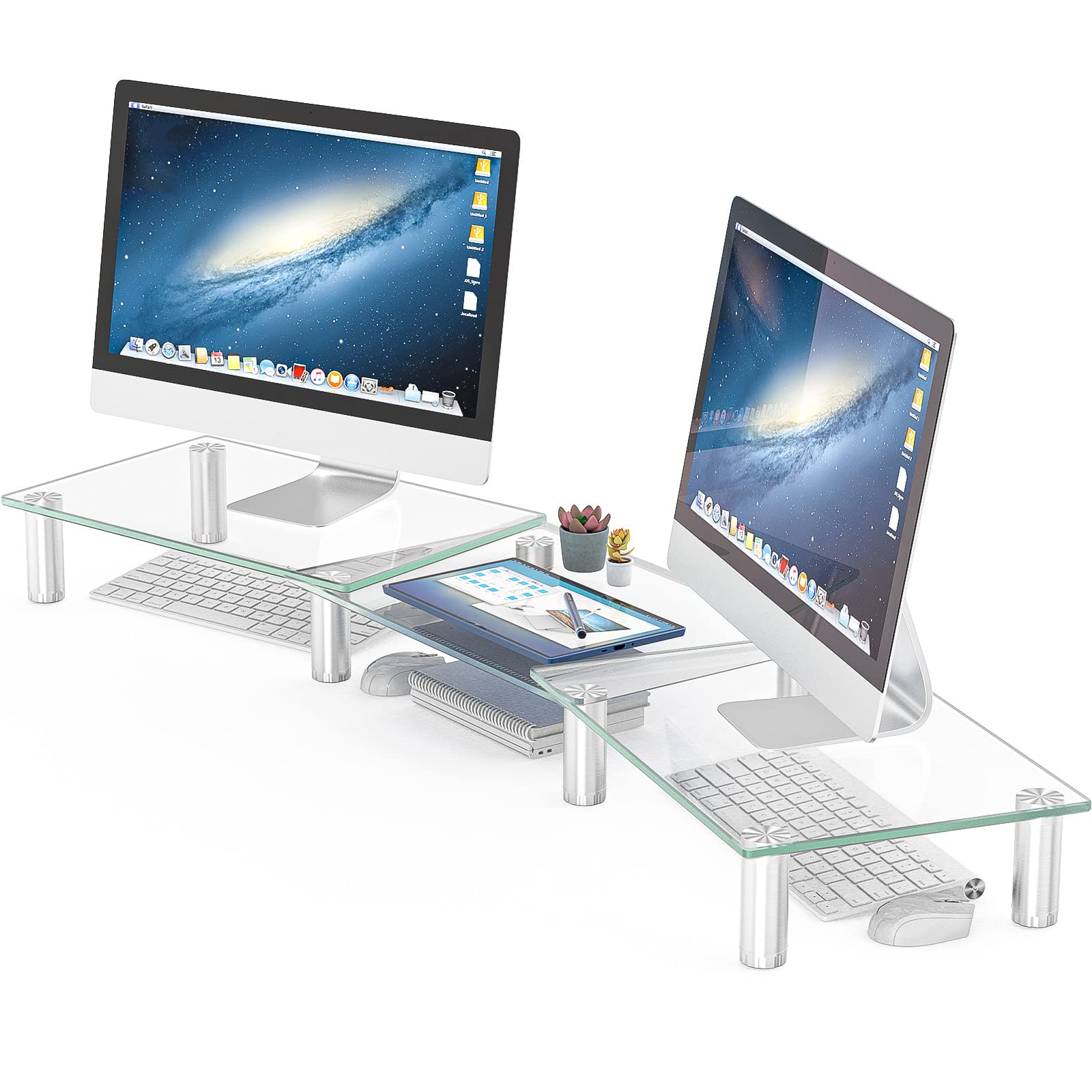 پایه دوگانه مانیتور Hemudu با ارتفاع قابل تنظیم برای میز چندرسانه‌ای برای تلویزیون LED LCD صفحه‌ی تخت، لپتاپ / ایکس‌باکس وان، مدل HD07T-301P