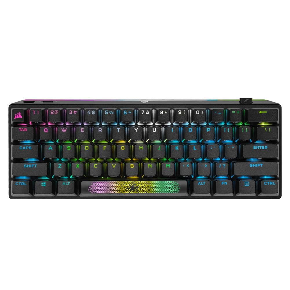 کیبورد بازی مکانیکی بی‌سیم Corsair K70 PRO MINI WIRELESS RGB 60% (سرعت زیر 1 میلی‌ثانیه، کلیدهای جابل CHERRY MX Speed، قاب آلومینیومی، کی‌کپ‌های PBT دابل-شات) QWERTY، طرح NA - مشکی
