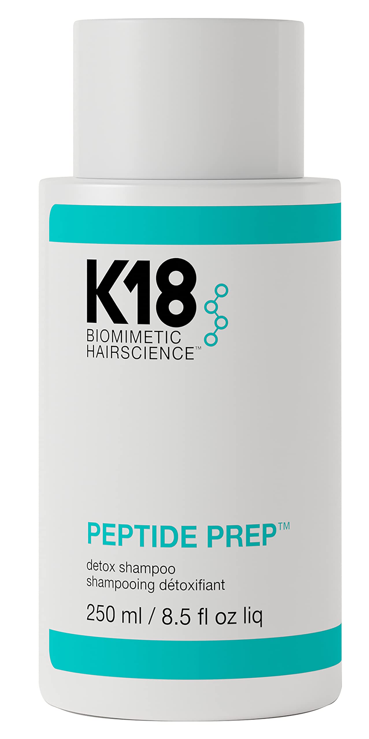 شامپو پاک‌کننده K18 PEPTIDE PREP™ Color-Safe Detox، بدون ایجاد خشونت، شستشوی pH-بهینه‌سازی شده، حذف انباشت محصولات، آلودگی، روغن‌ها و فلزات، حجم 8.5 اونس (بسته‌ای شامل 1 عدد)