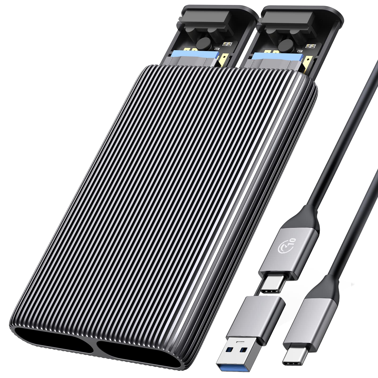 مبدل ORICO Dual M.2 NVMe با پوشش SSD SATA، آداپتور USB C به M2 برای اسلات PCIe کلید M و B+M و SSDهای M.2 با ابعاد 2230/2242/2260/2280، نصب بدون نیاز به ابزار، خواننده M.2 آلومینیومی که از قابلیت Trim و UASP پشتیبانی می‌کند تا 2x4TB M.2 SATA+NVMe-Dual