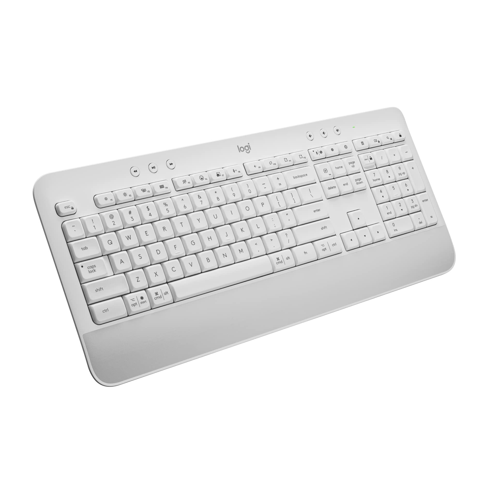 کیبورد بی‌سیم امضایی Logitech K650 با نگهدارنده مچ دست، ارگونومیک و راحت با کلیدهای فشرده، ناحیه عددی، سازگار با اکثر سیستم‌ها/کامپیوترها/ویندوز/مک - رنگ کیبورد سفید آفتابی