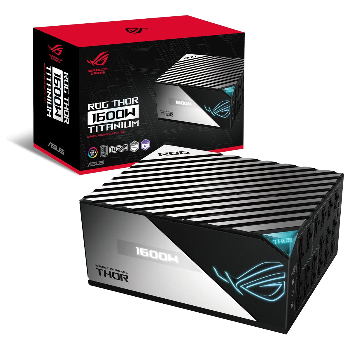 منبع تغذیه ATX Asus Rog Thor 1600W، با هماهنگی Aura و صفحه نمایش OLED، 1600 وات توان، گواهی 80 Plus Titanium، فن PWM 135 میلیمتری، سرمایش صامت 0dB، مدولار - سفید رنگ 1600 وات ROG THOR PLATINUM سفید