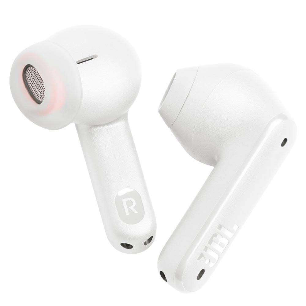 هدفون‌های بی‌سیم دو گوشی JBL Tune Flex True Wireless با قابلیت لغو نویز، باس خالص، ANC + Smart Ambient، ۴ میکروفون، ۳۲ ساعت باطری، مقاوم در برابر آب و اثر تعریق، مناسب برای پوشش راحت، رنگ سفید، مدل JBLTFLEXWHT، استاندارد