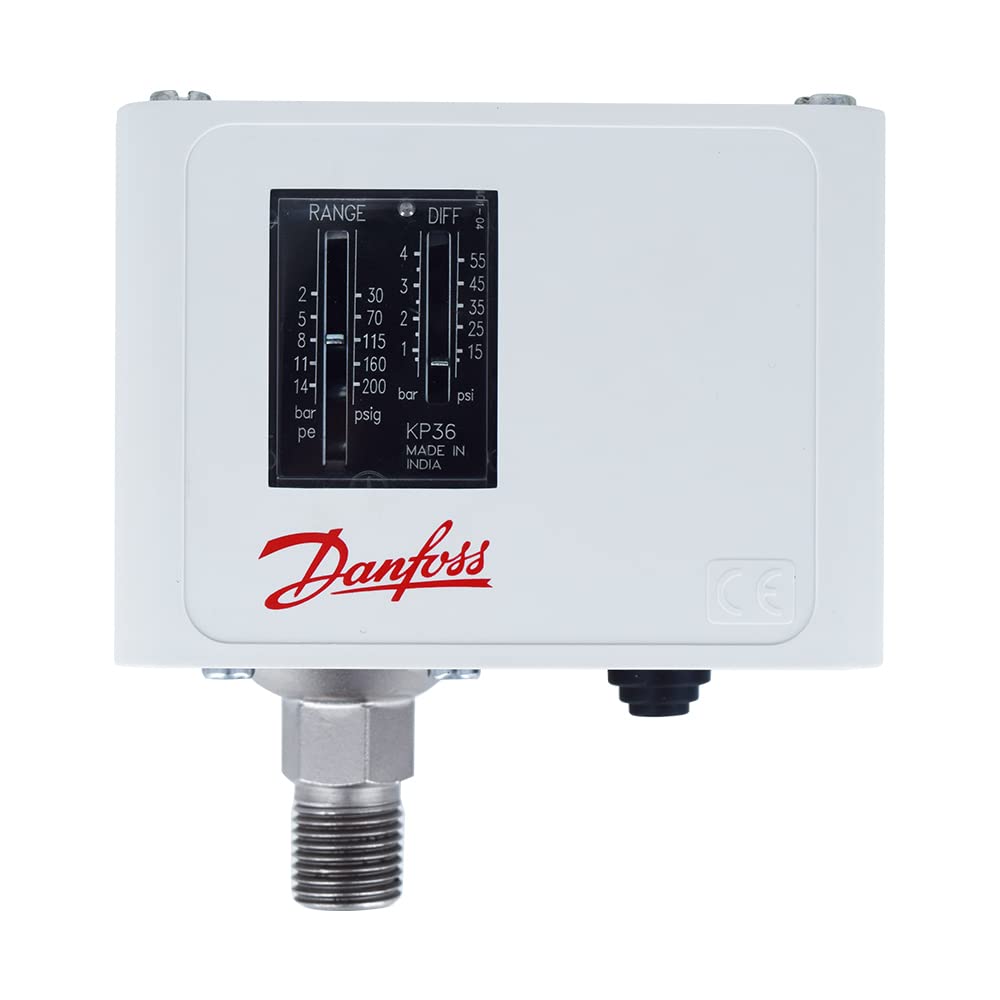 سنسور سوئیچ فشار Danfoss® KP36 (محدوده: 2 بار تا 14 بار) برای کتری، خودروها، سیستم‌های تهویه هوا، پمپ‌ها، توربین بخار توسط مدل Danfoss: KP-36 (بسته‌ای شامل 1 عدد) [تحویل در 2-3 روز]