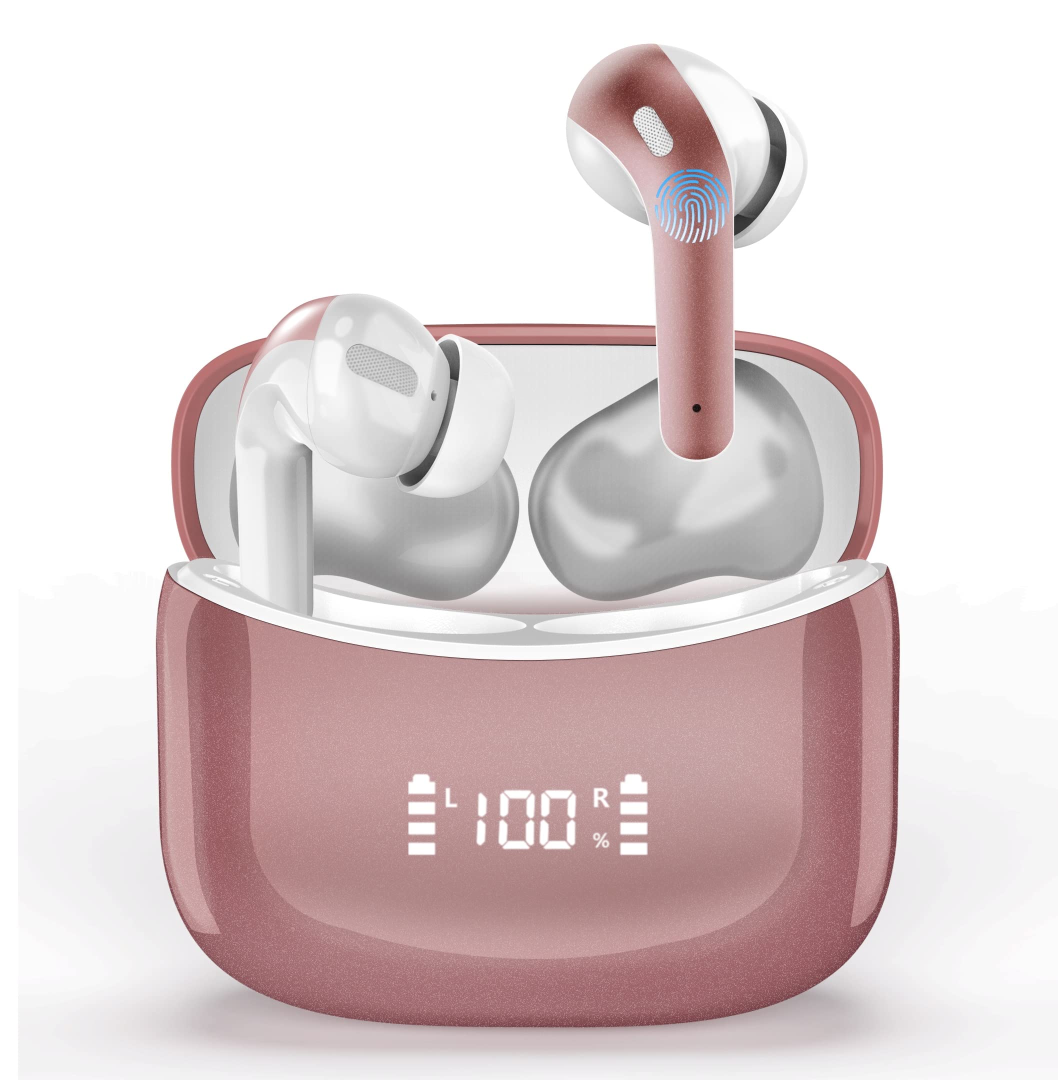 گوشی‌های بی‌سیم واقعی، هدفون بلوتوث پخش ۶۰ ساعته، با کاهش نویز CVC و قابلیت شارژ بی‌سیم، هدفون‌های وایرلس استریویی درون‌گوش دارای میکروفن داخلی، نمایشگر LED، هدفون‌های ورزشی ضدآب IPX7 رنگ مشکی