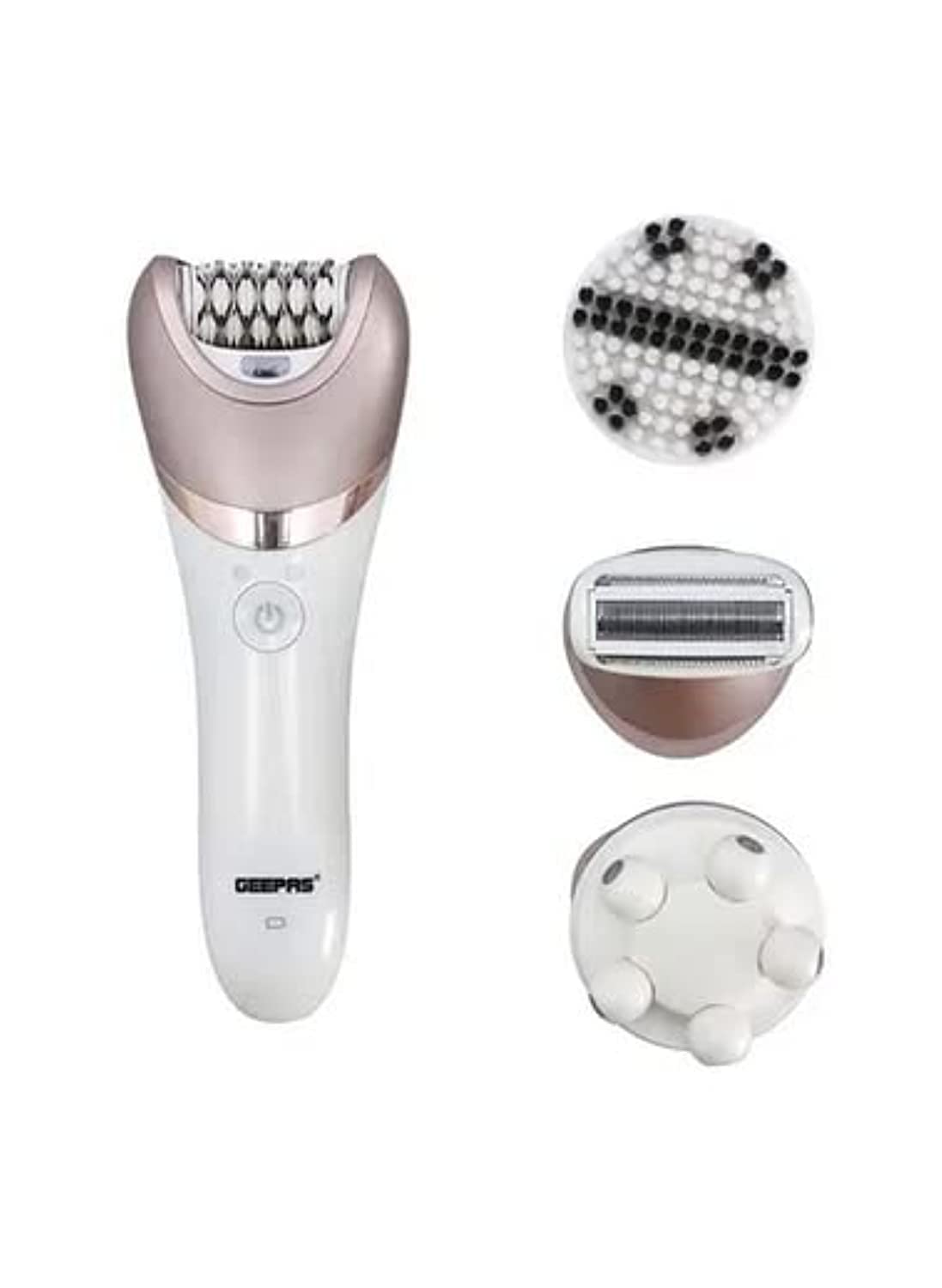 مجموعه مراقبت از زنان قابل شارژ Geepas GLS86053 | ۴ در ۱ | ابزار از بین برنده موهای الکتریکی | سر شیرت کننده قابل جدا شدن | دکمه روشن و خاموش | چراغ نشانگر LED | ایده‌آل برای از بین بردن موهای ناخواسته