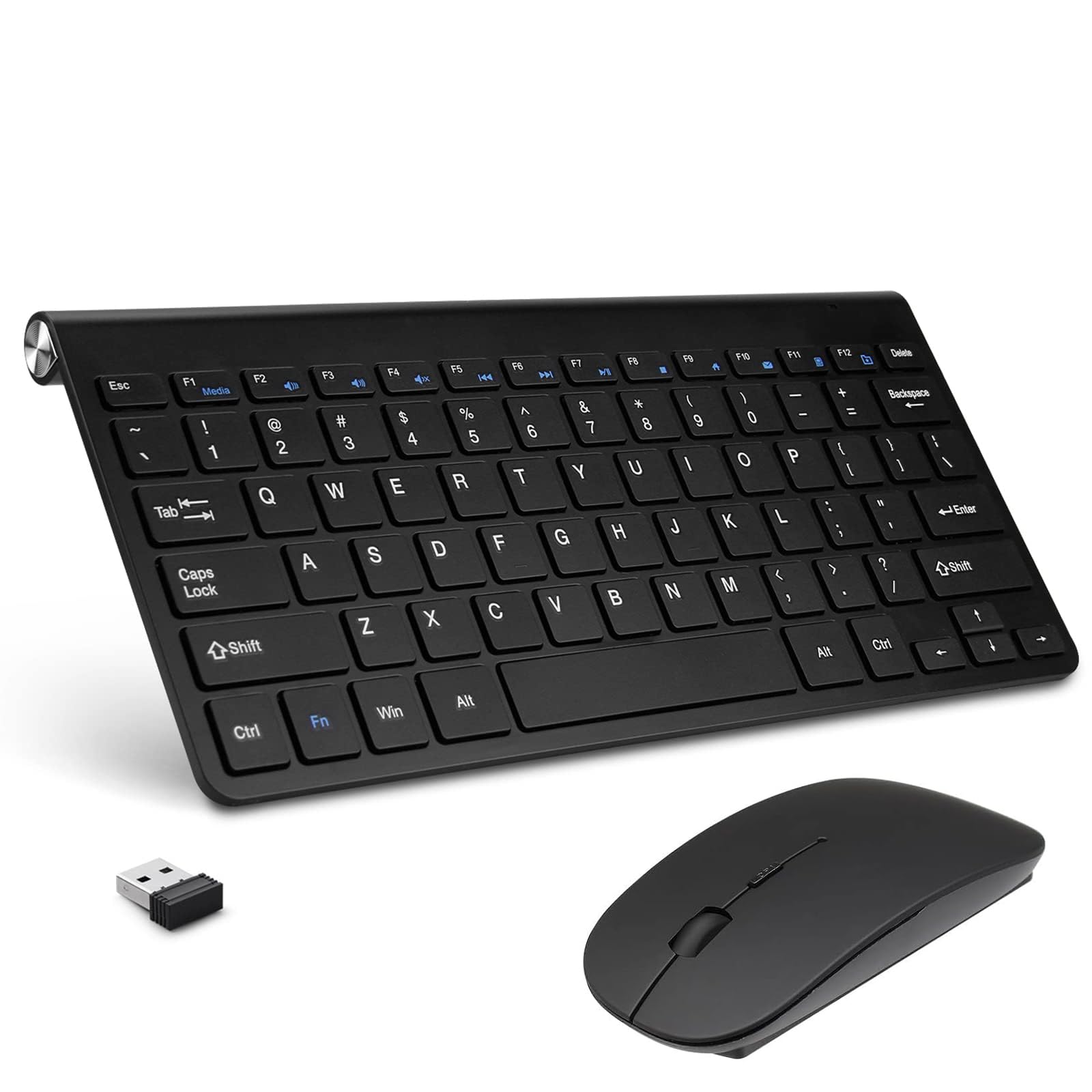 کیبورد و ماوس بی‌سیم MAKINGTEC 2.4Ghz، کیبورد باریک قابل حمل با گیرنده USB، سازگار با کامپیوتر، لپتاپ، دسکتاپ، کامپیوتر شخصی، مک و برای ویندوز XP/Vista/7/8/10، سیستم عامل اندروید - رنگ مشکی