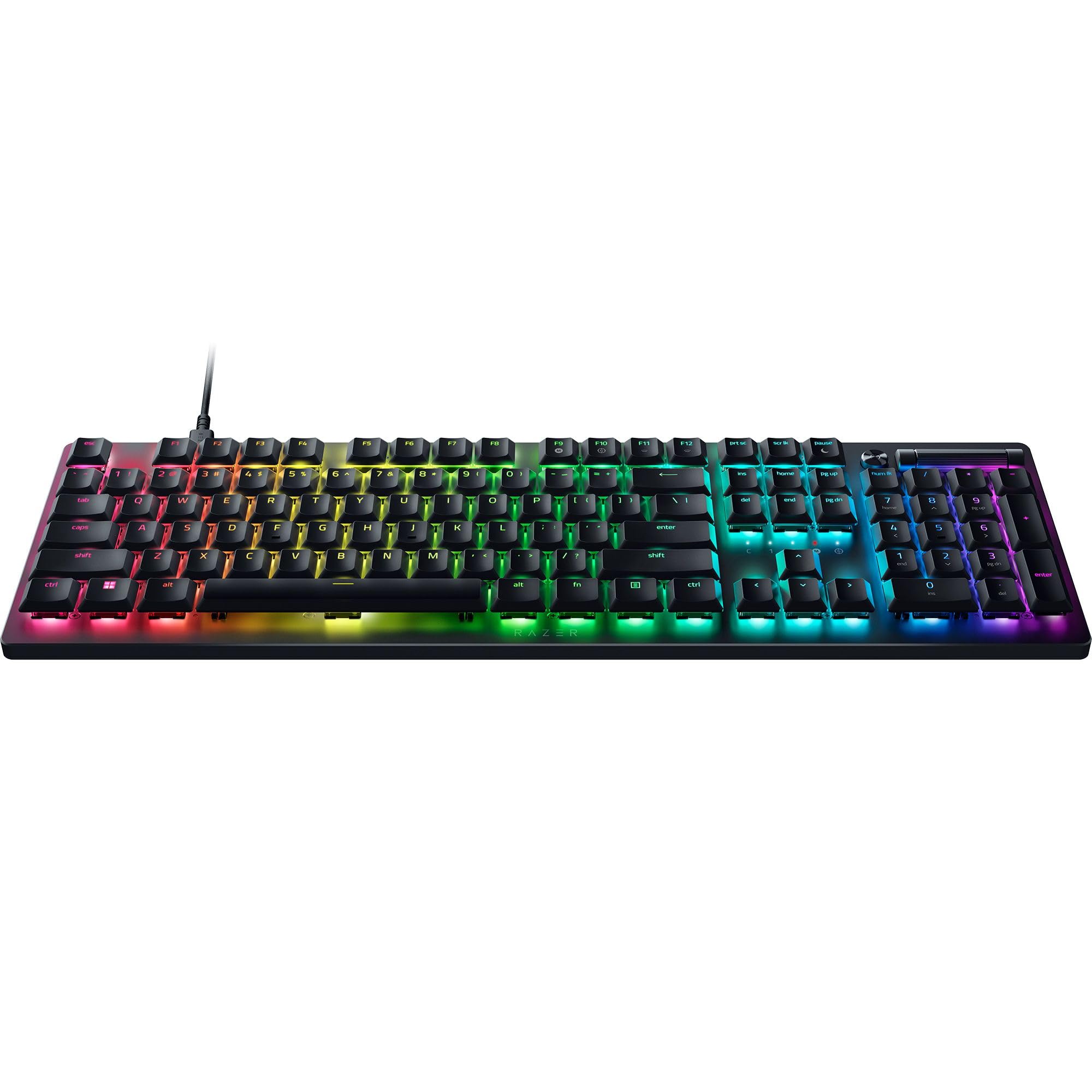 کیبورد بازی Razer DeathStalker V2: سوییچ‌های اپتیکال کم‌ارتفاع - رنگ قرمز خطی - کی‌کپ‌های پوشیده شده پردوام - پلیت بالایی آلومینیم مقاوم - رولر چندکاره - دکمه رسانه - RGB Chroma - Deathstalker V2 معمولی سیاه - RGB
