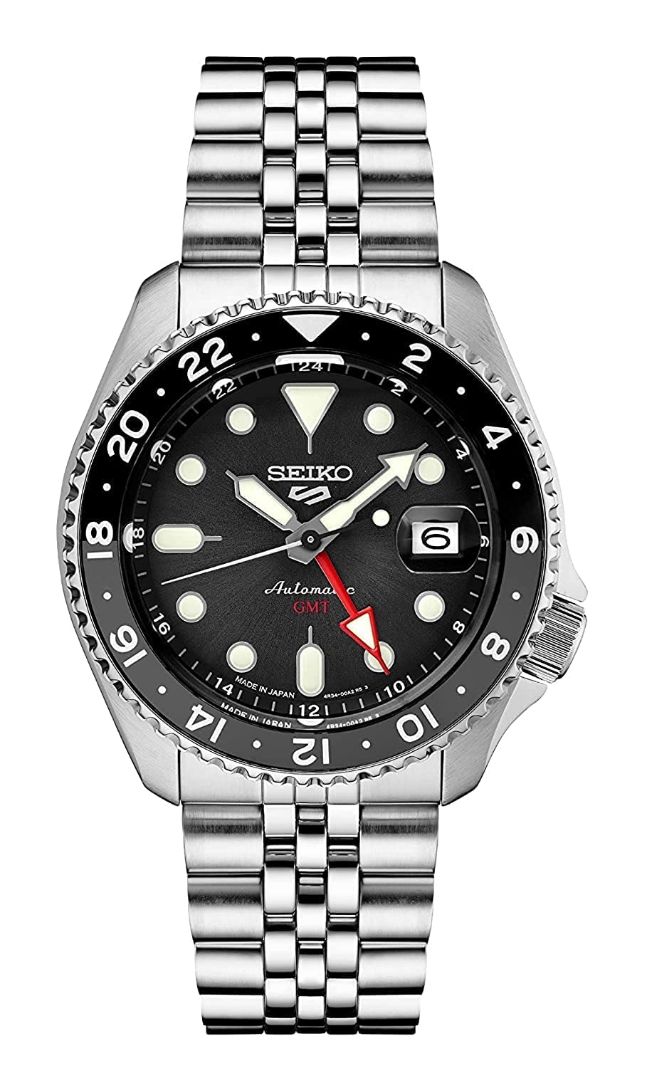 ساعت اتوماتیک SEIKO برای مردان - اسپرت - با تقویم تاریخ و ساعت نورانی و نشانگرها، ضد آب تا عمق ۱۰۰ متر - رنگ سیاه