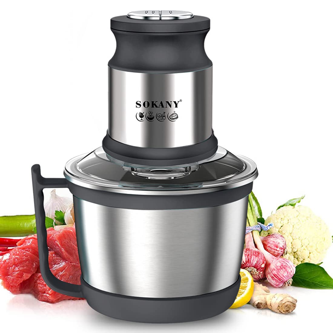 تچرم گوشت برقی SOKANY SK-7015 800W، فرآورنده غذا سبزیجات پیاز سیر برقی با 4 تیغه استیل زنگ نزن 5 لیتری (SK-7015، 800W، 5 لیتر)