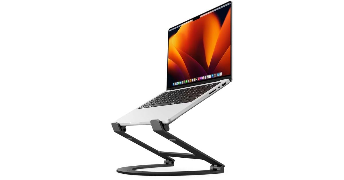 ده مدارج جنوبی Curve Flex | ارتفاع و زاویه تنظیم شده ارگونومیک استند/بالابر آلومینیومی لپ تاپ/مک بوک، سازگار با سایز ۱۰ تا ۱۷ اینچ، جمع شده برای قابلیت حمل و نقل آسان - کیسه سفر همراه، رنگ مشکی مات