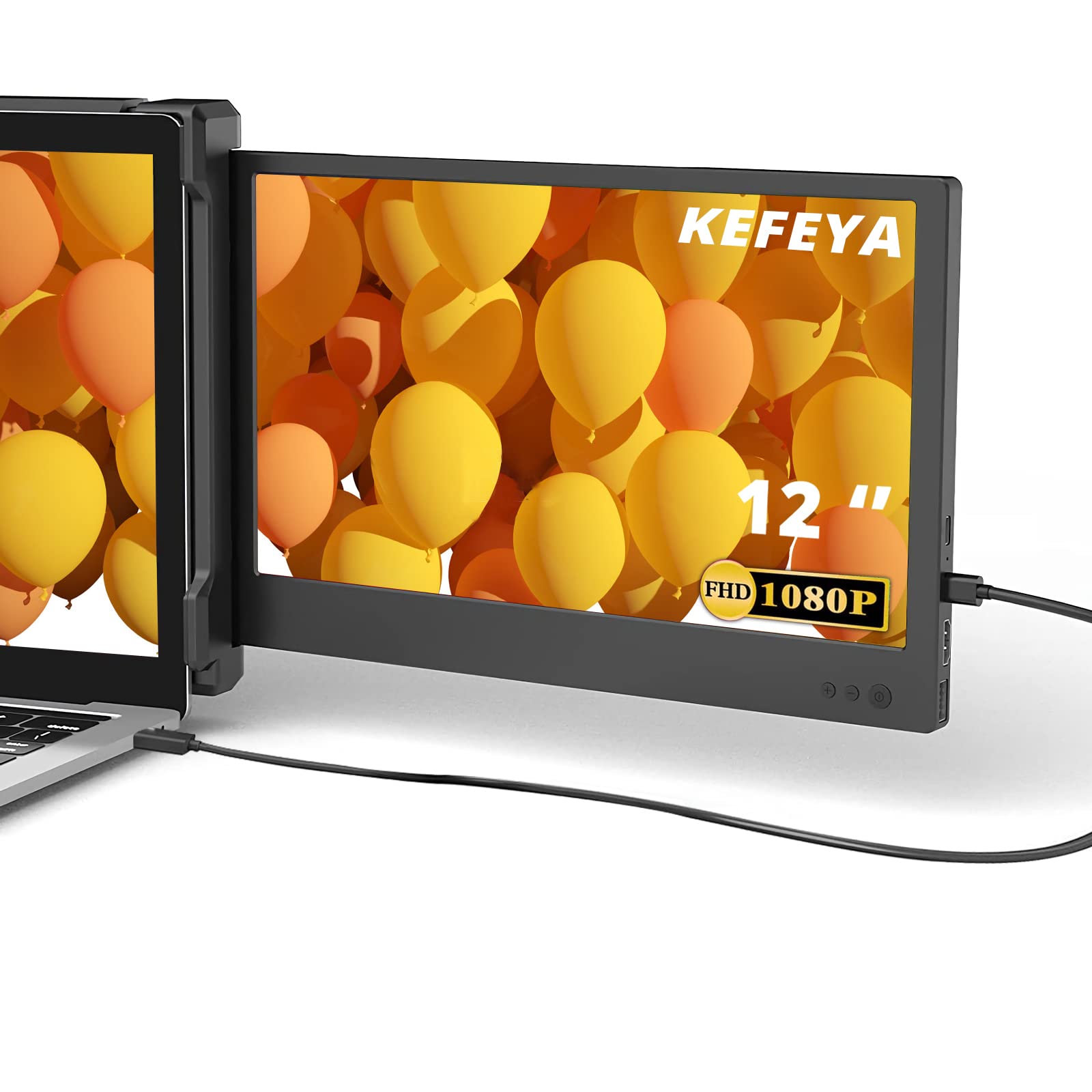 KEFEYA Laptop Screen Extender، نمایشگر قابل حمل برای لپ تاپ 12 "نمایشگر Full HD IPS، گسترش دوگانه مانیتور قابل اتصال با ویندوز 13-16 اینچ، کروم و مک دوگانه 12